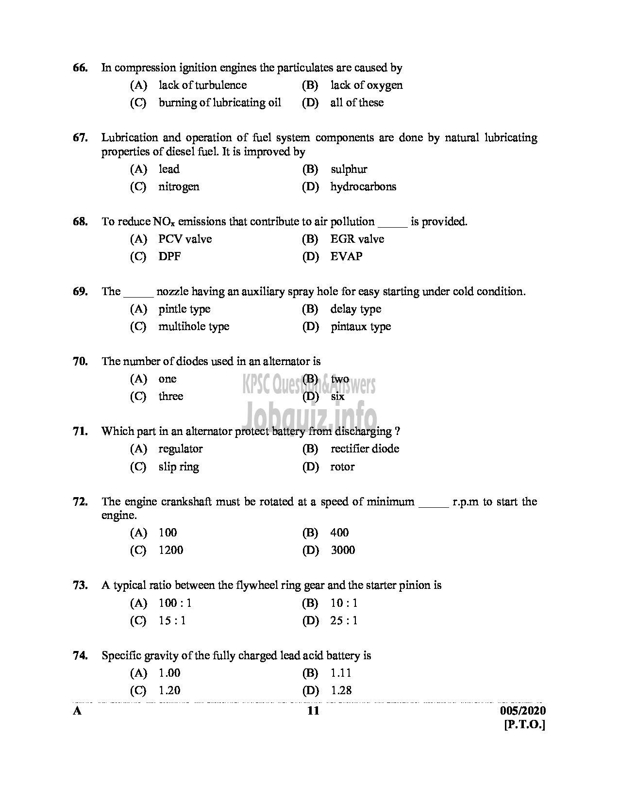 Kerala PSC Question Paper - DREDGER CLEANER IRRIGATION DEPT ENGLISH -11