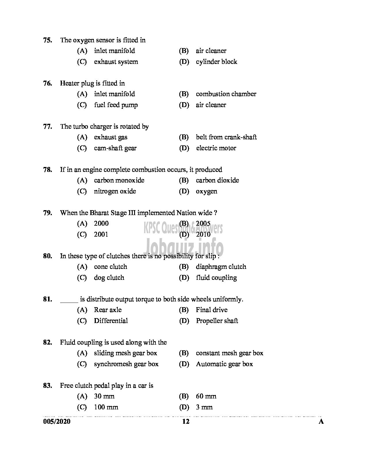 Kerala PSC Question Paper - DREDGER CLEANER IRRIGATION DEPT ENGLISH -12