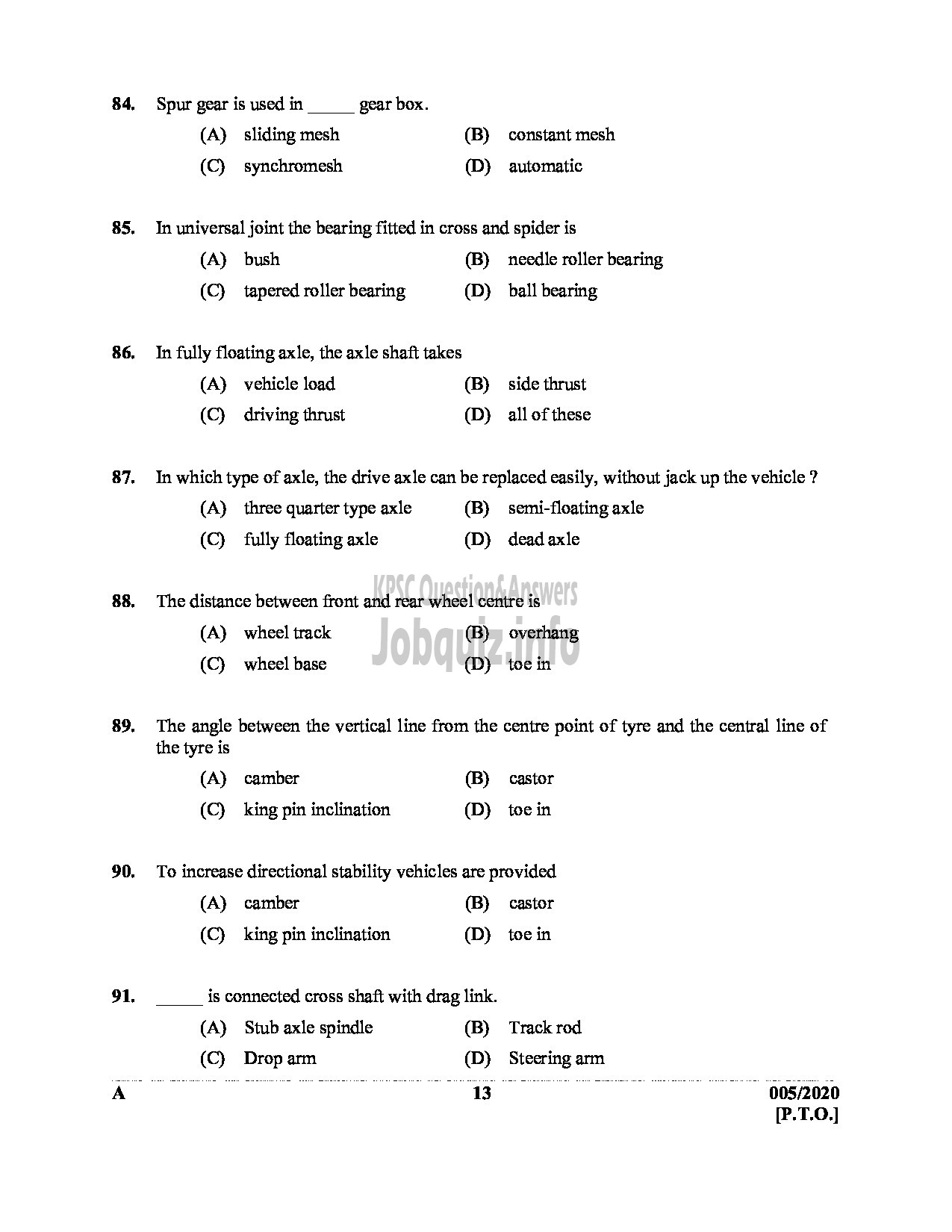 Kerala PSC Question Paper - DREDGER CLEANER IRRIGATION DEPT ENGLISH -13