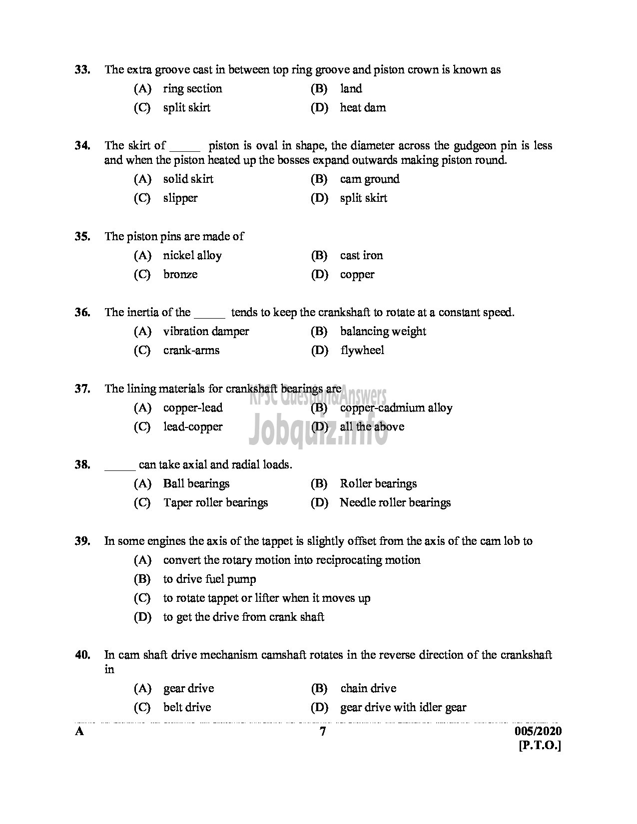 Kerala PSC Question Paper - DREDGER CLEANER IRRIGATION DEPT ENGLISH -7