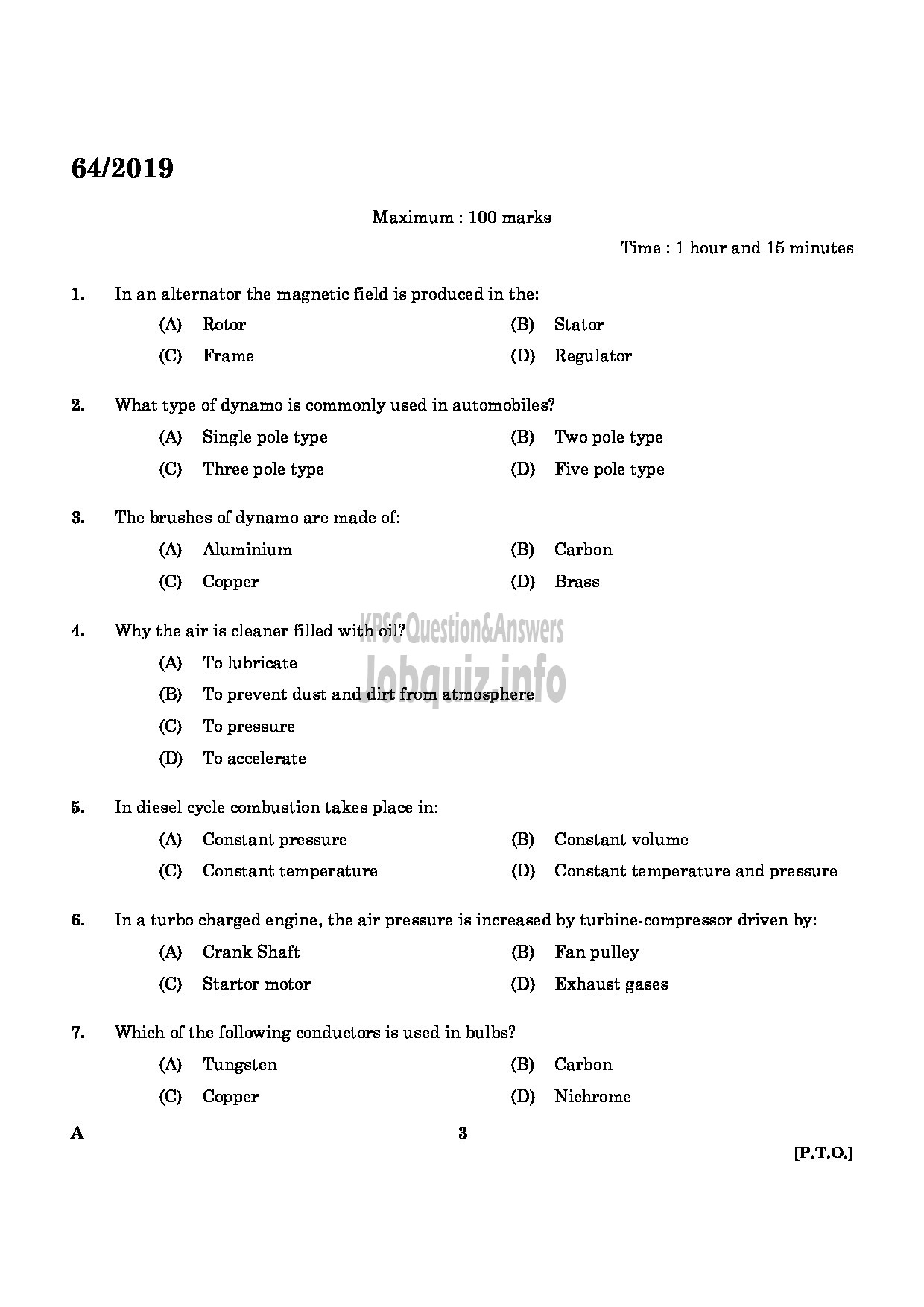 Kerala PSC Question Paper - DRILLING ASSISTANT GROUND WATER DEPARTMENT English -1