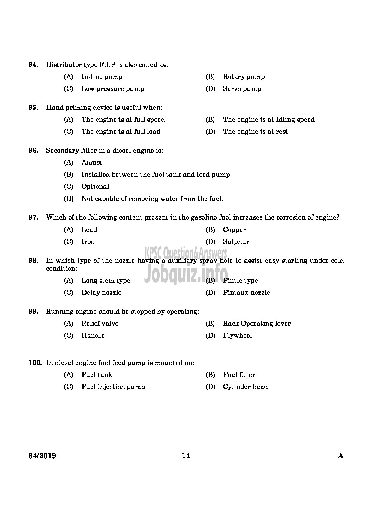 Kerala PSC Question Paper - DRILLING ASSISTANT GROUND WATER DEPARTMENT English -12