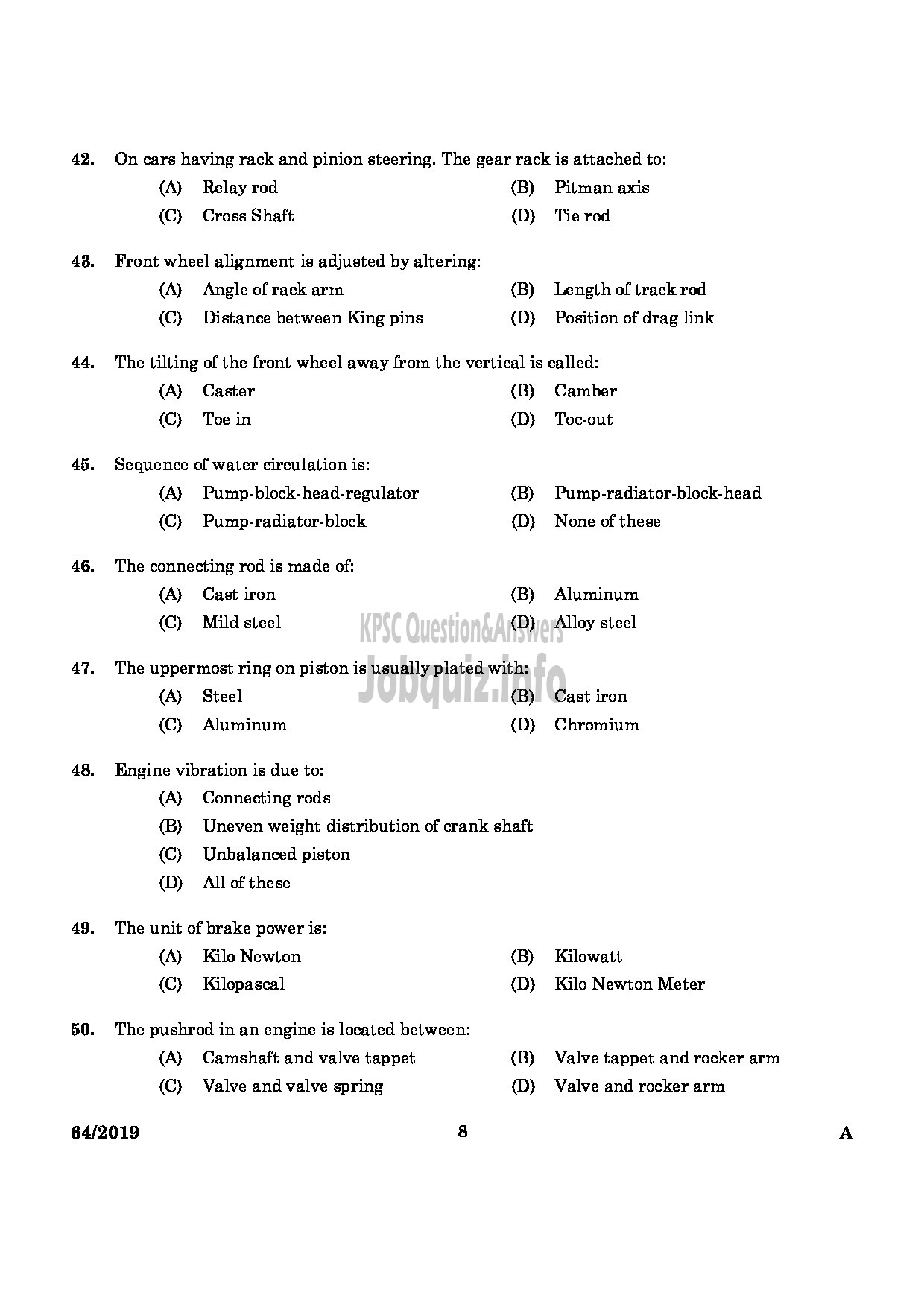 Kerala PSC Question Paper - DRILLING ASSISTANT GROUND WATER DEPARTMENT English -6
