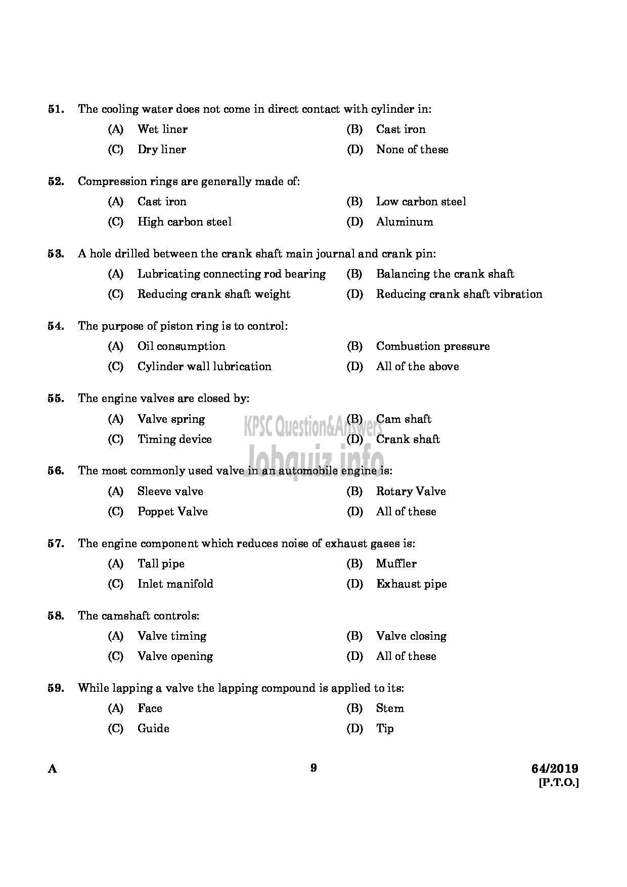 Kerala PSC Question Paper - DRILLING ASSISTANT GROUND WATER DEPARTMENT English -7