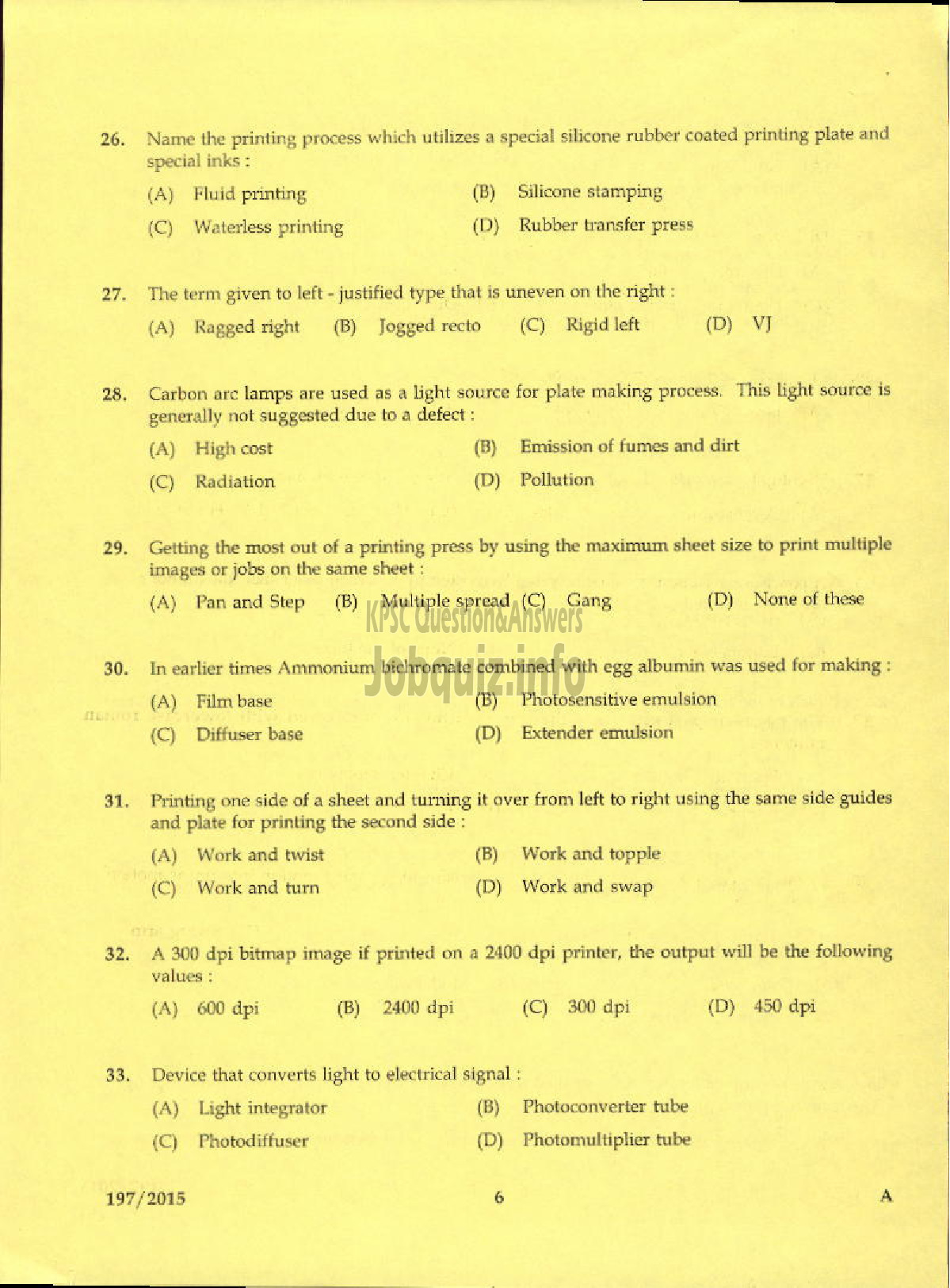 Kerala PSC Question Paper - DTP OPERATOR GR II PRINTING-4