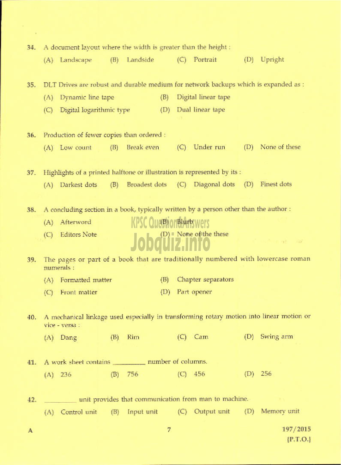 Kerala PSC Question Paper - DTP OPERATOR GR II PRINTING-5