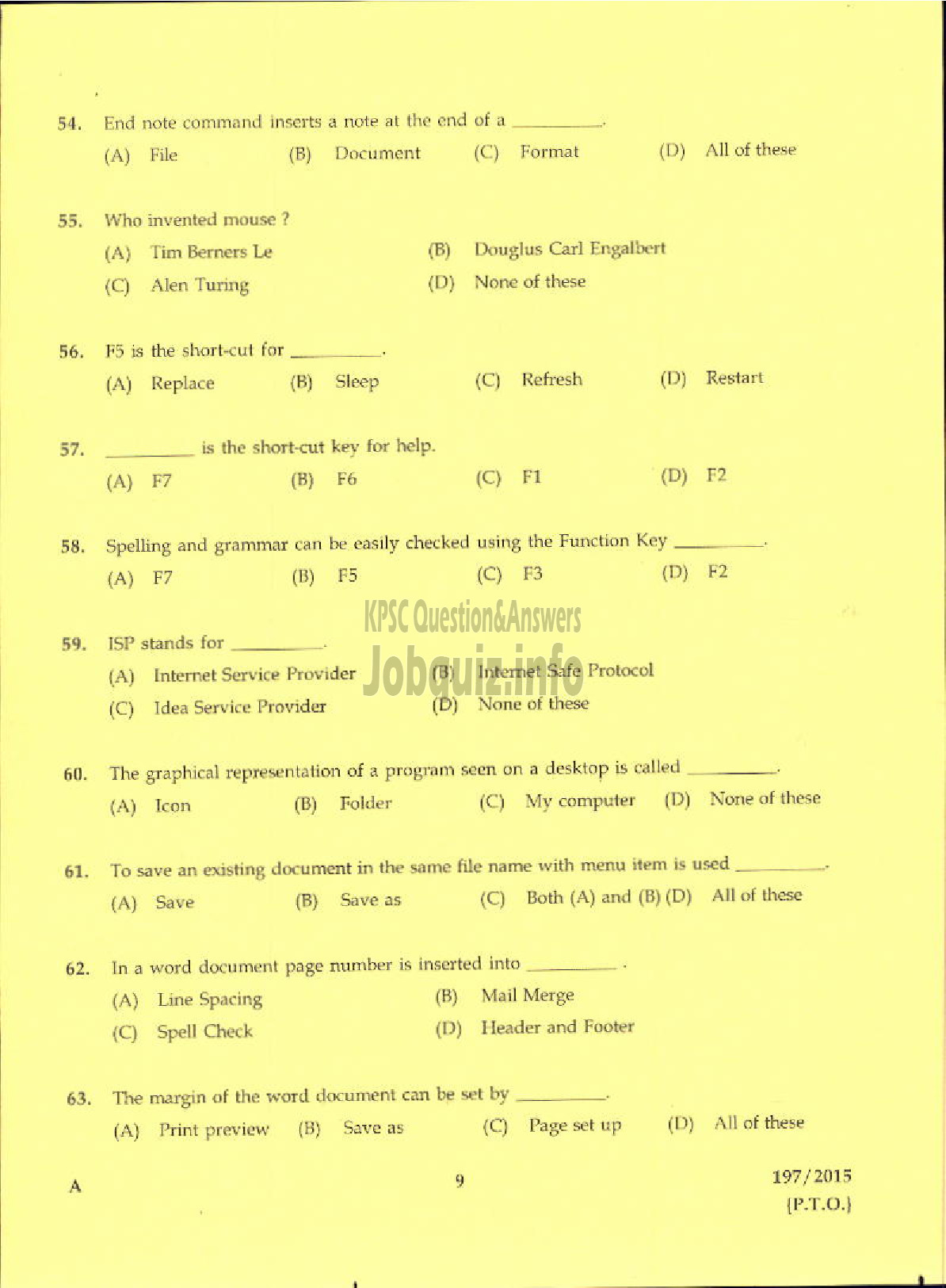 Kerala PSC Question Paper - DTP OPERATOR GR II PRINTING-7