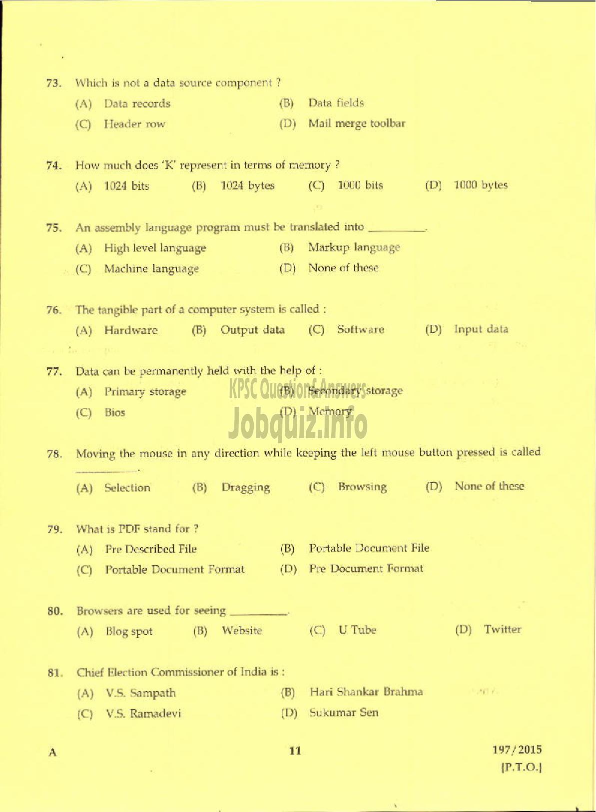 Kerala PSC Question Paper - DTP OPERATOR GR II PRINTING-9