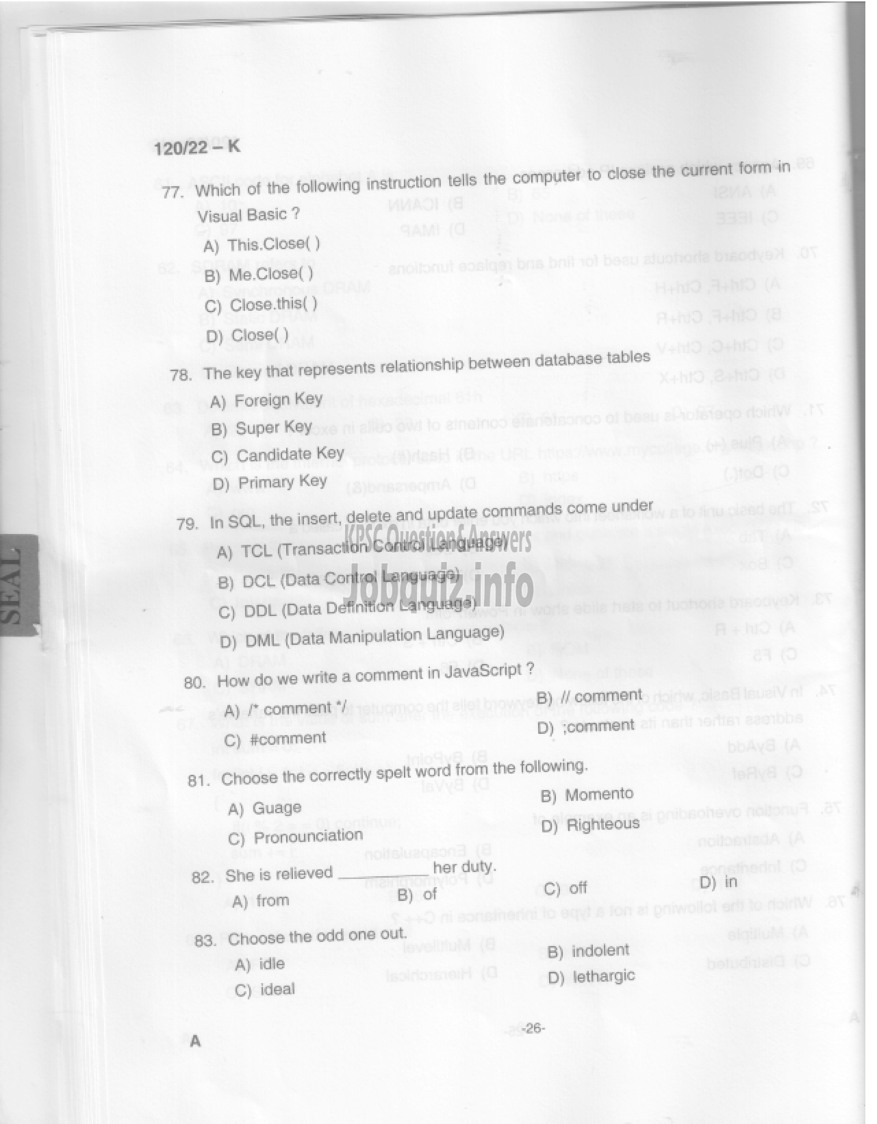 Kerala PSC Question Paper - Data Entry Operator- Degree Level Main Examination-25