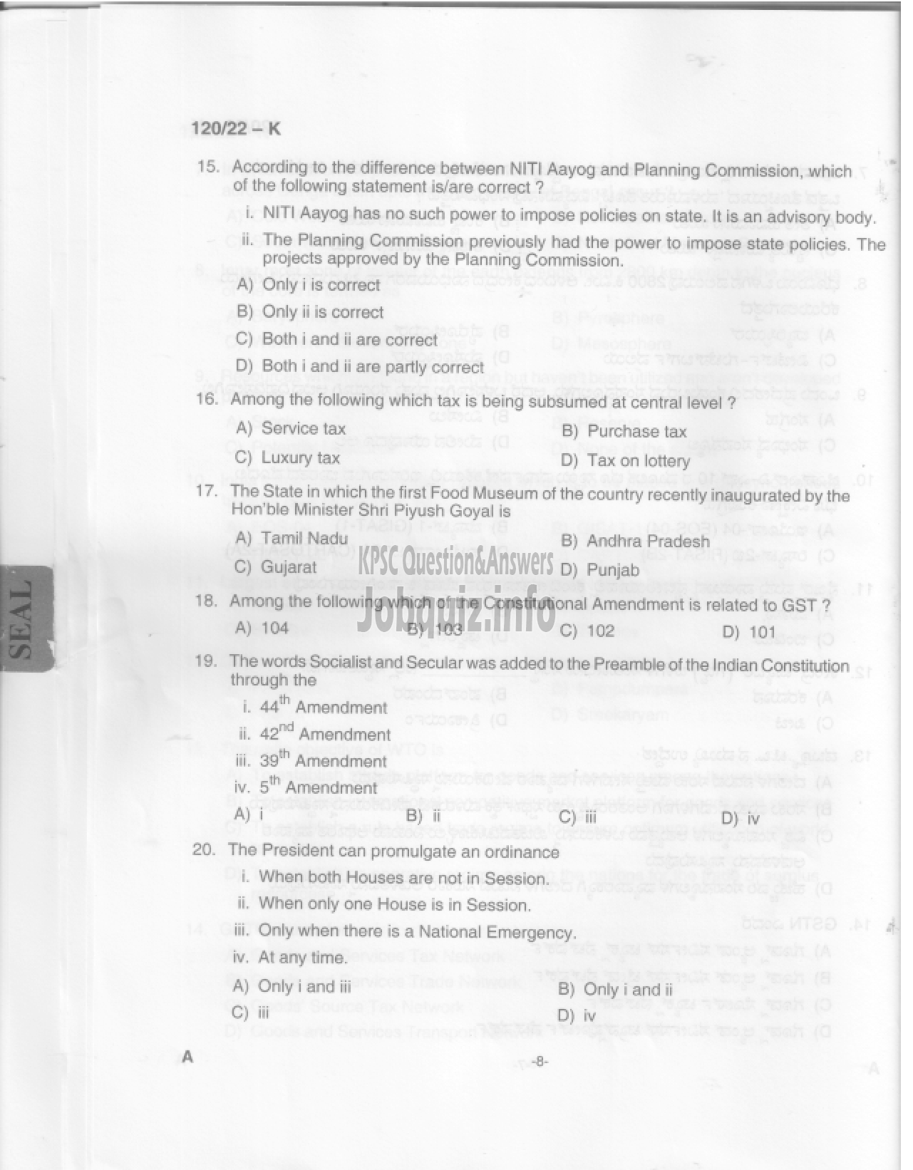 Kerala PSC Question Paper - Data Entry Operator- Degree Level Main Examination-9