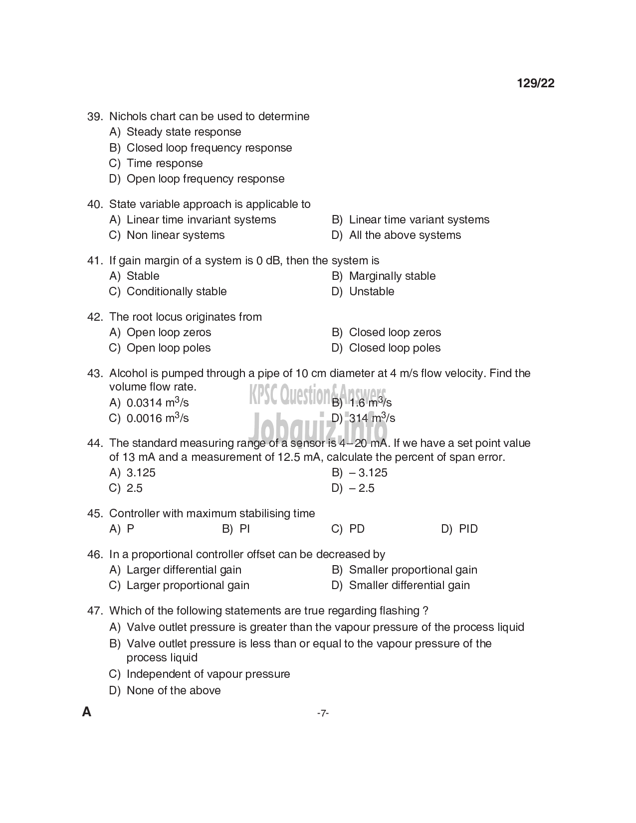 Kerala PSC Question Paper - Demonstrator in Electronics and  Instrumentation & Demonstrator in Instrument Technology-7