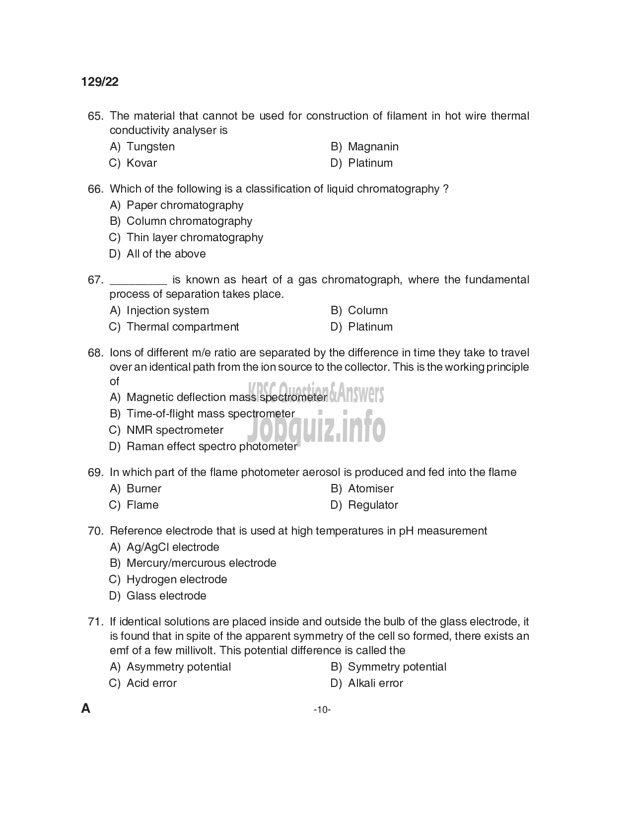 Kerala PSC Question Paper - Demonstrator in Electronics and  Instrumentation & Demonstrator in Instrument Technology-10