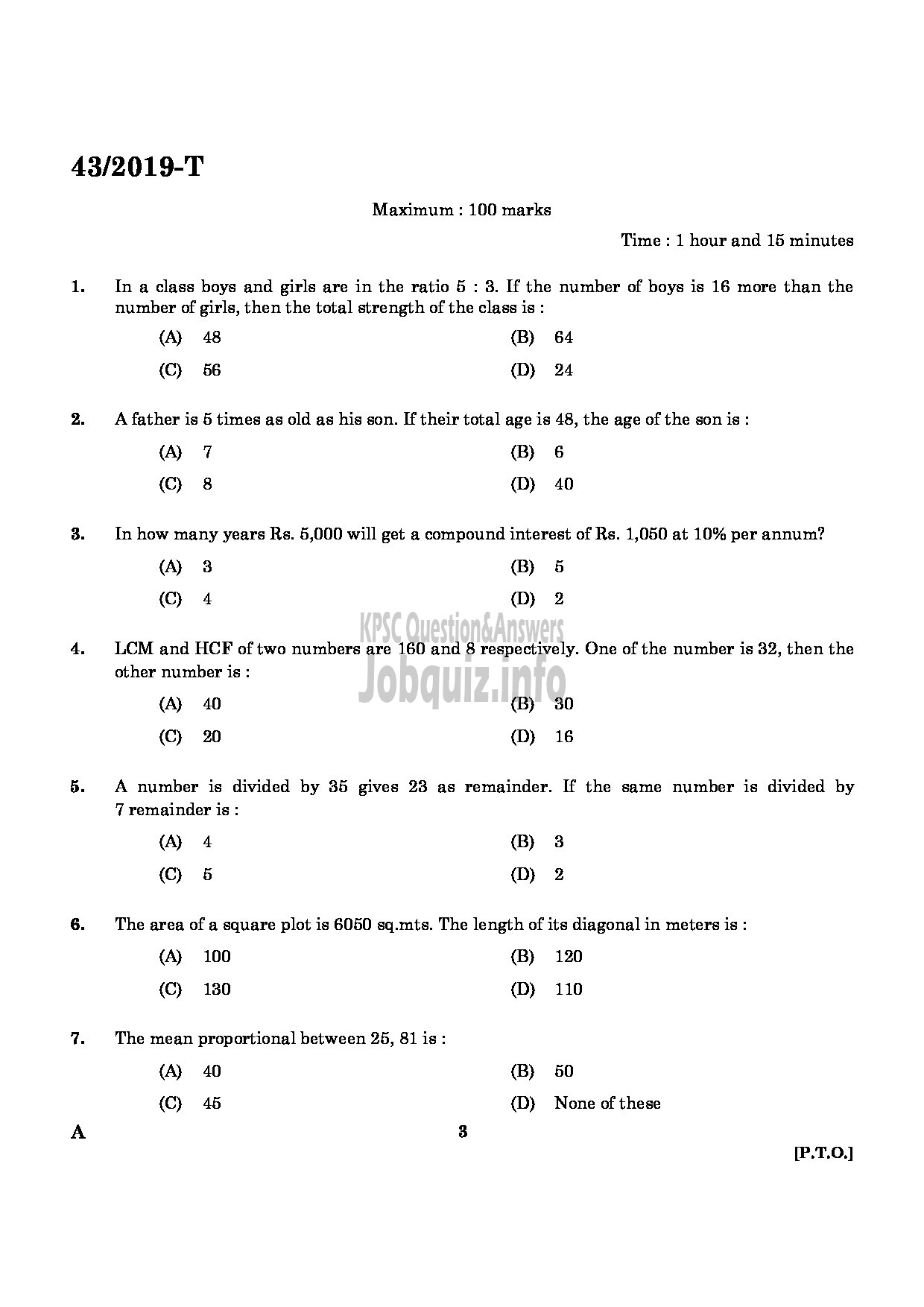 Kerala PSC Question Paper - Deputy Collector (SR For SC/ST) Land Revenue Department English/Tamil -1