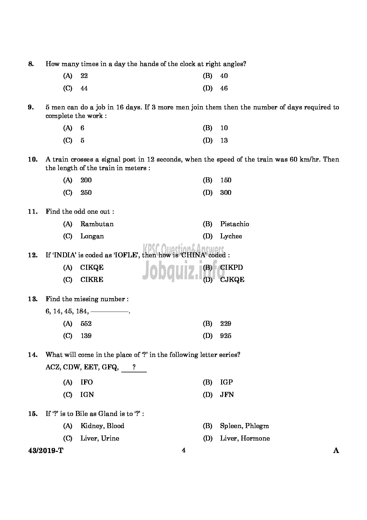 Kerala PSC Question Paper - Deputy Collector (SR For SC/ST) Land Revenue Department English/Tamil -2