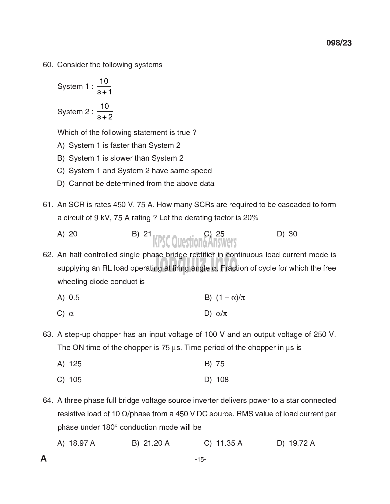 Kerala PSC Question Paper - Deputy Engineer (Electrical), Assistant Engineer (Electrical) - Kerala Co-operative Milk Marketing Federation Ltd, KSEB-15