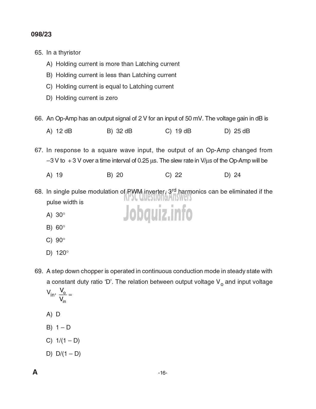 Kerala PSC Question Paper - Deputy Engineer (Electrical), Assistant Engineer (Electrical) - Kerala Co-operative Milk Marketing Federation Ltd, KSEB-16