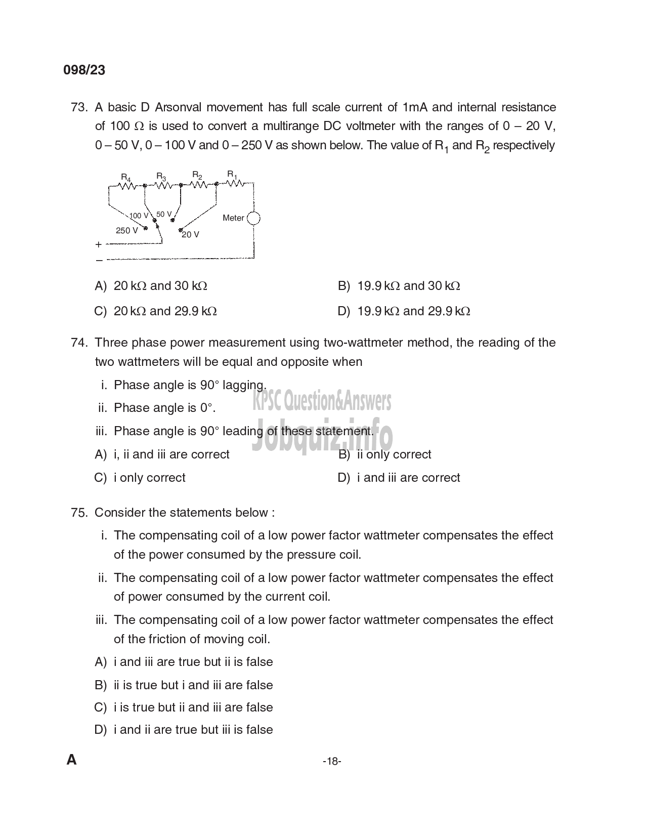 Kerala PSC Question Paper - Deputy Engineer (Electrical), Assistant Engineer (Electrical) - Kerala Co-operative Milk Marketing Federation Ltd, KSEB-18