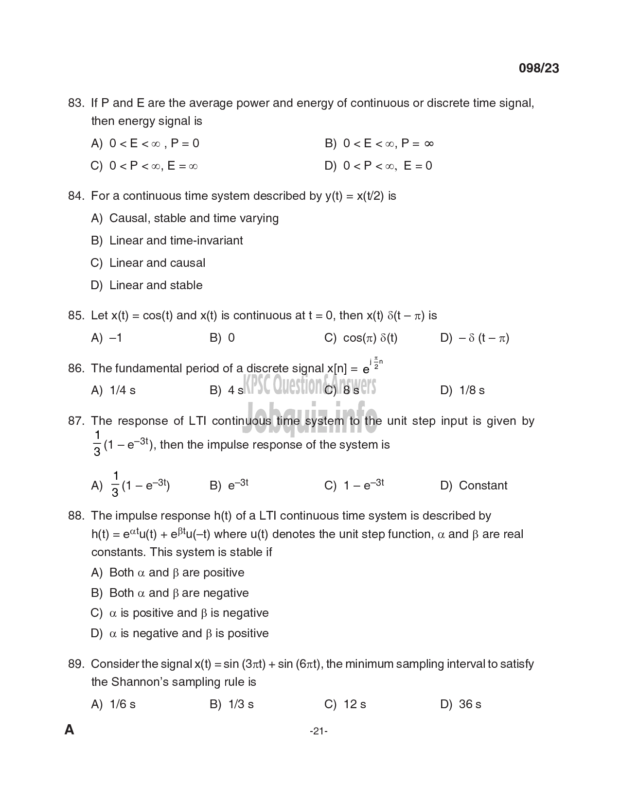 Kerala PSC Question Paper - Deputy Engineer (Electrical), Assistant Engineer (Electrical) - Kerala Co-operative Milk Marketing Federation Ltd, KSEB-21