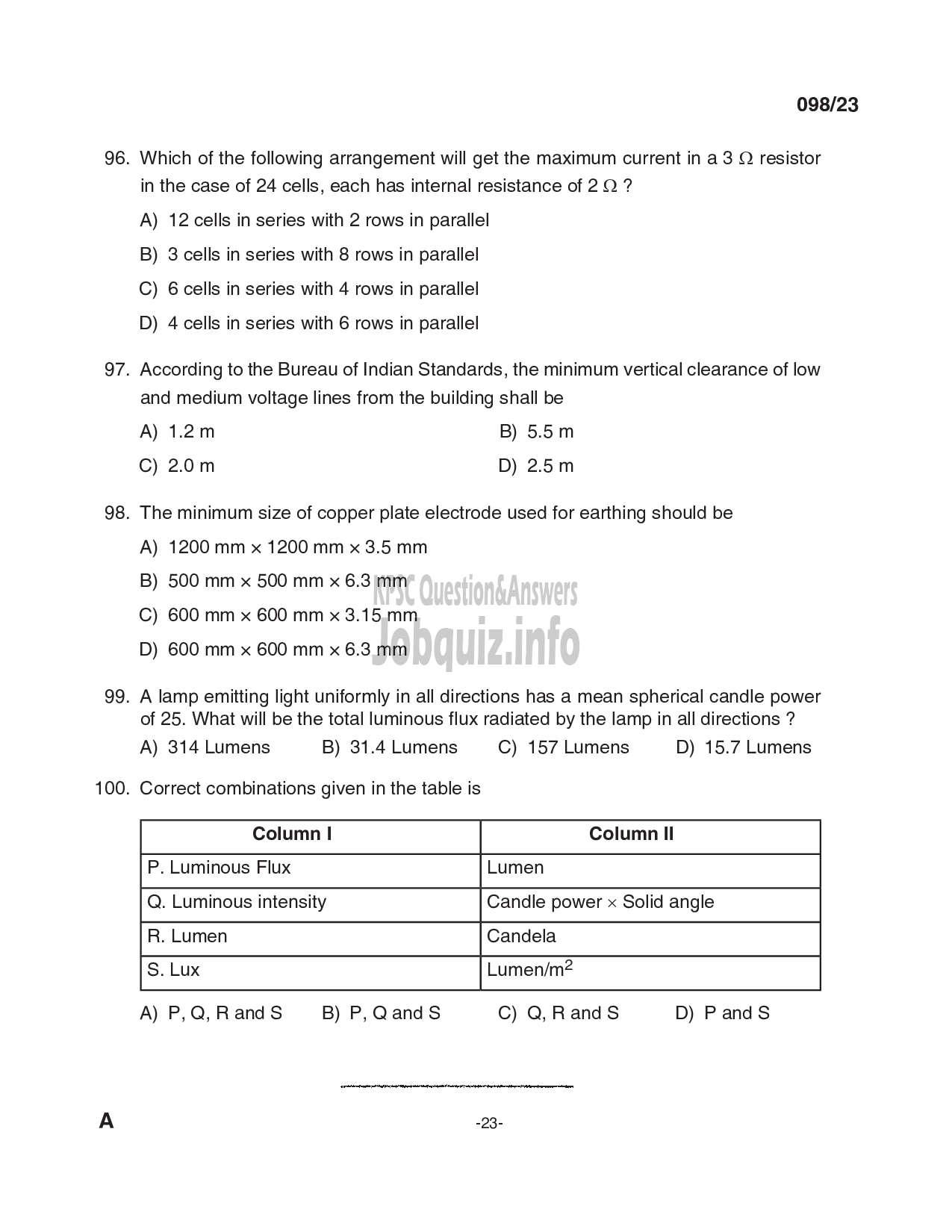 Kerala PSC Question Paper - Deputy Engineer (Electrical), Assistant Engineer (Electrical) - Kerala Co-operative Milk Marketing Federation Ltd, KSEB-23