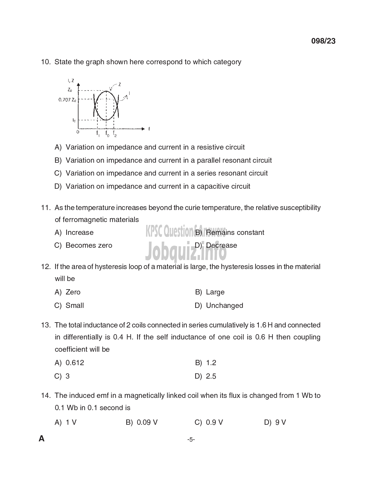 Kerala PSC Question Paper - Deputy Engineer (Electrical), Assistant Engineer (Electrical) - Kerala Co-operative Milk Marketing Federation Ltd, KSEB-5