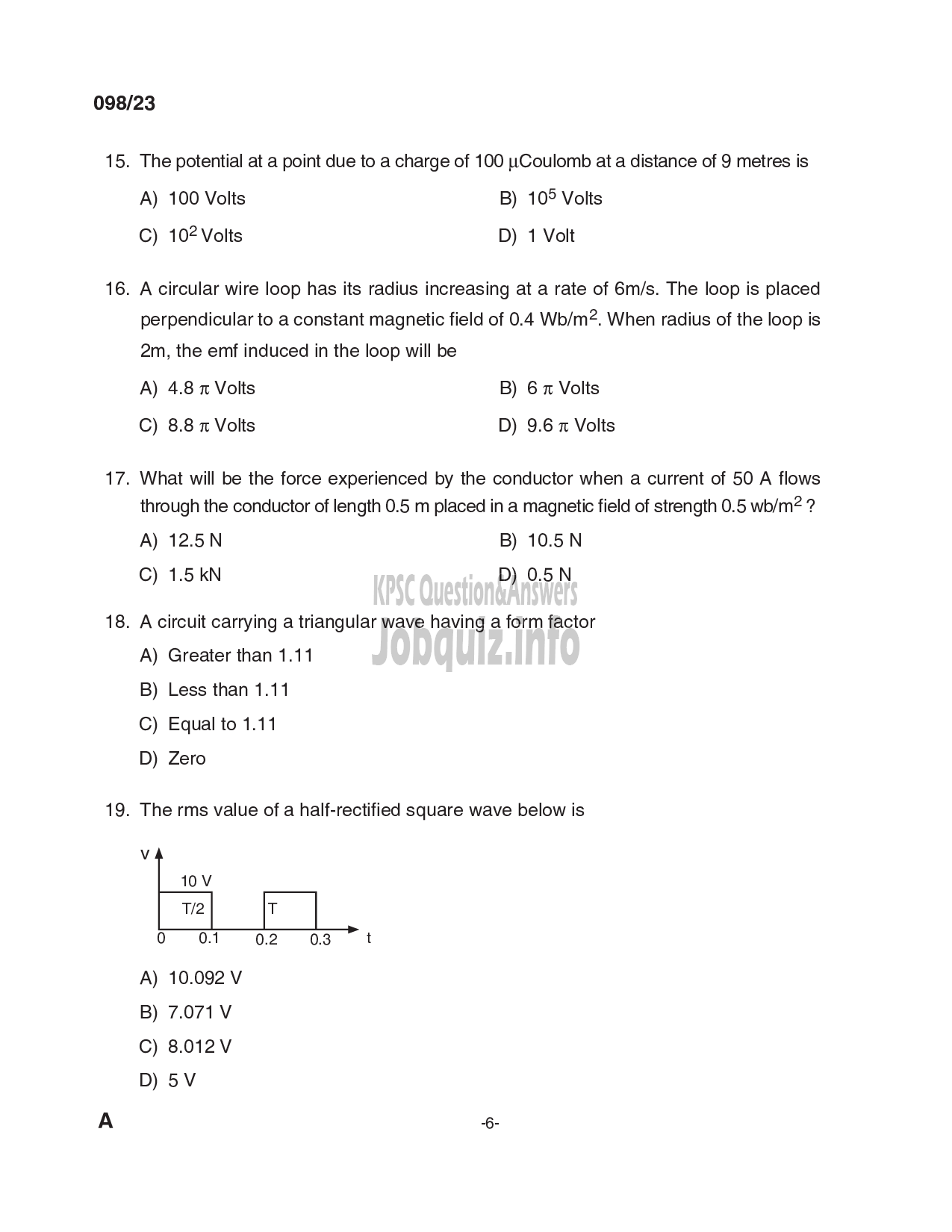 Kerala PSC Question Paper - Deputy Engineer (Electrical), Assistant Engineer (Electrical) - Kerala Co-operative Milk Marketing Federation Ltd, KSEB-6