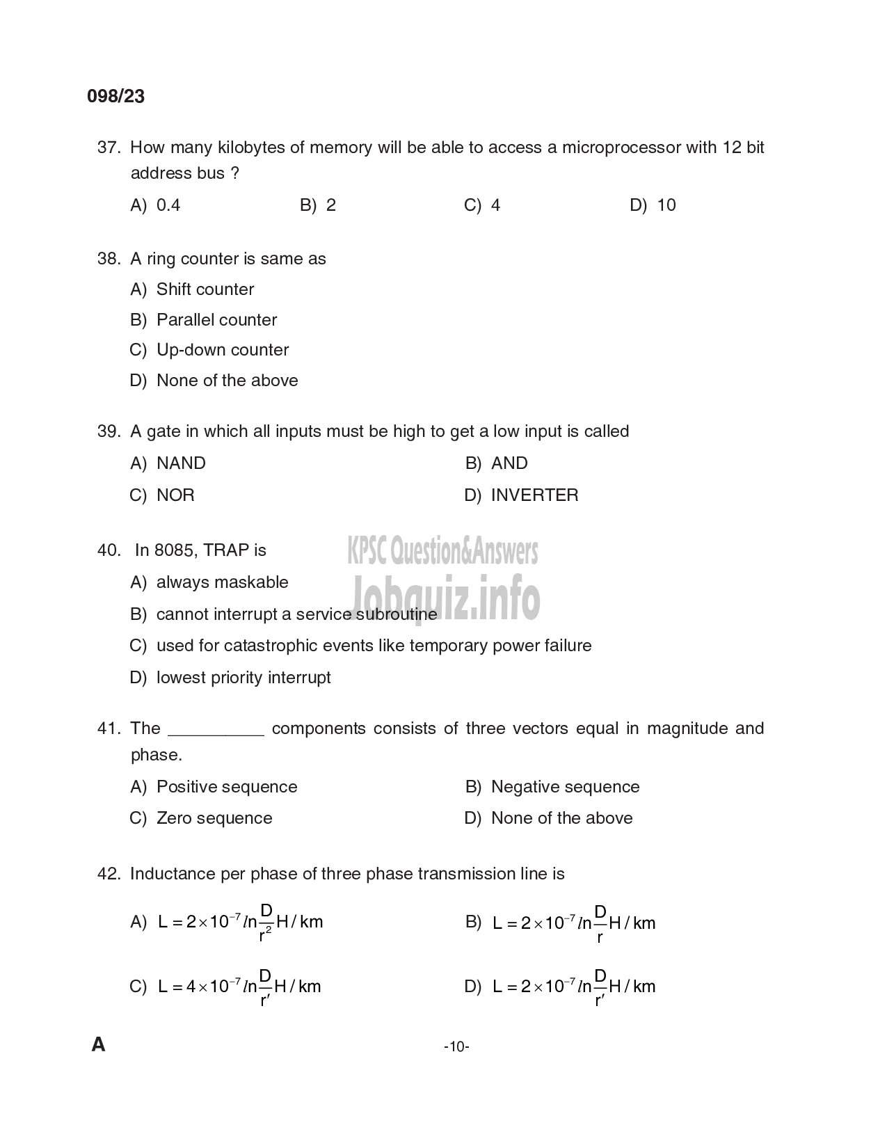 Kerala PSC Question Paper - Deputy Engineer (Electrical), Assistant Engineer (Electrical) - Kerala Co-operative Milk Marketing Federation Ltd, KSEB-10