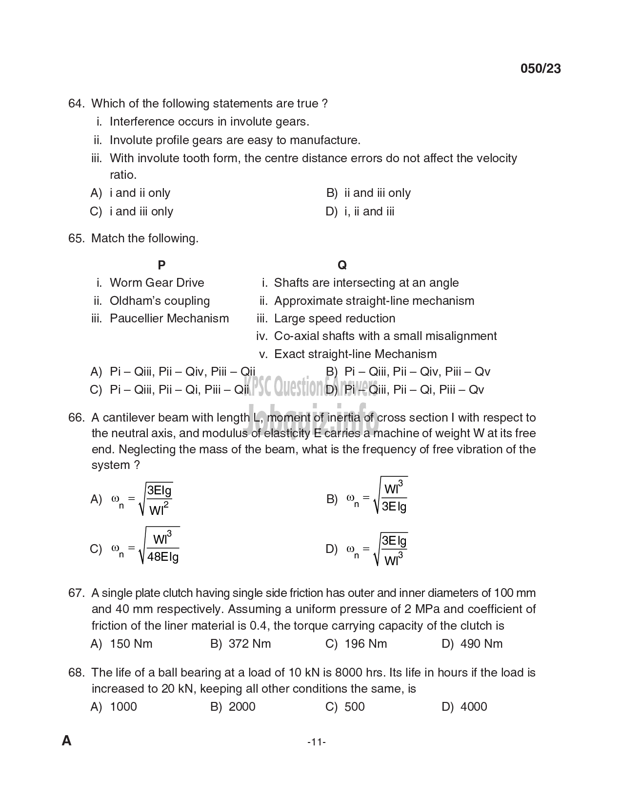 Kerala PSC Question Paper - Deputy Engineer (Mechanical), Inspector of Factories and Boilers Gr II, Assistant Engineer (Mechanical)-11