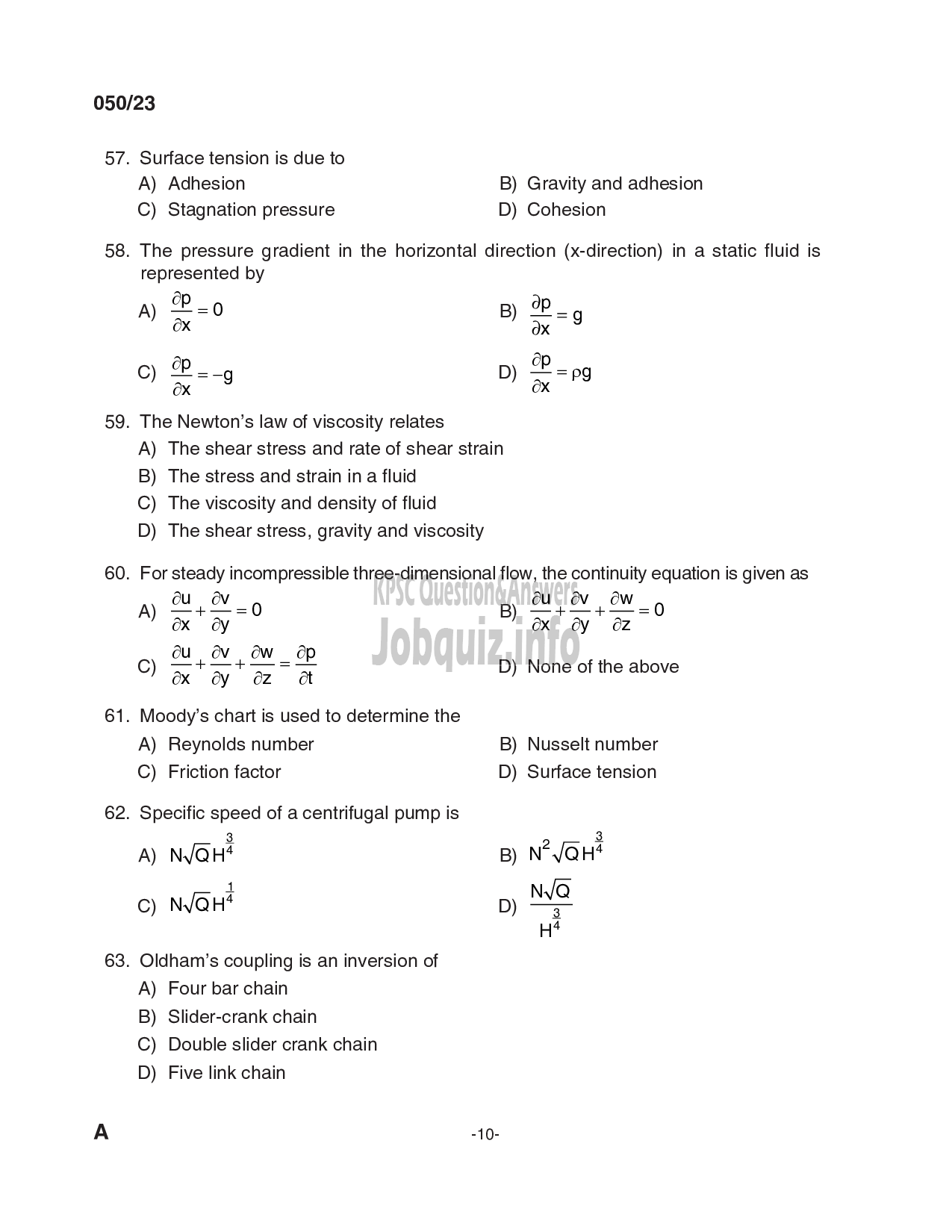 Kerala PSC Question Paper - Deputy Engineer (Mechanical), Inspector of Factories and Boilers Gr II, Assistant Engineer (Mechanical)-10