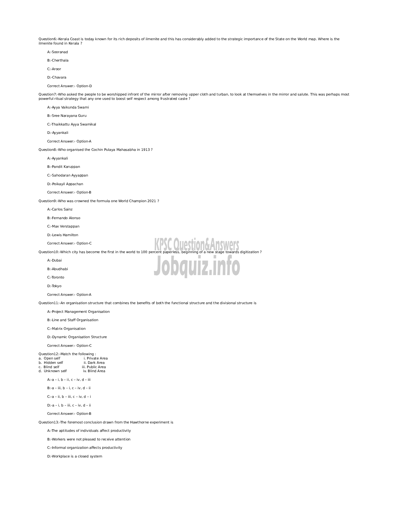 Kerala PSC Question Paper - Deputy General Manager-2