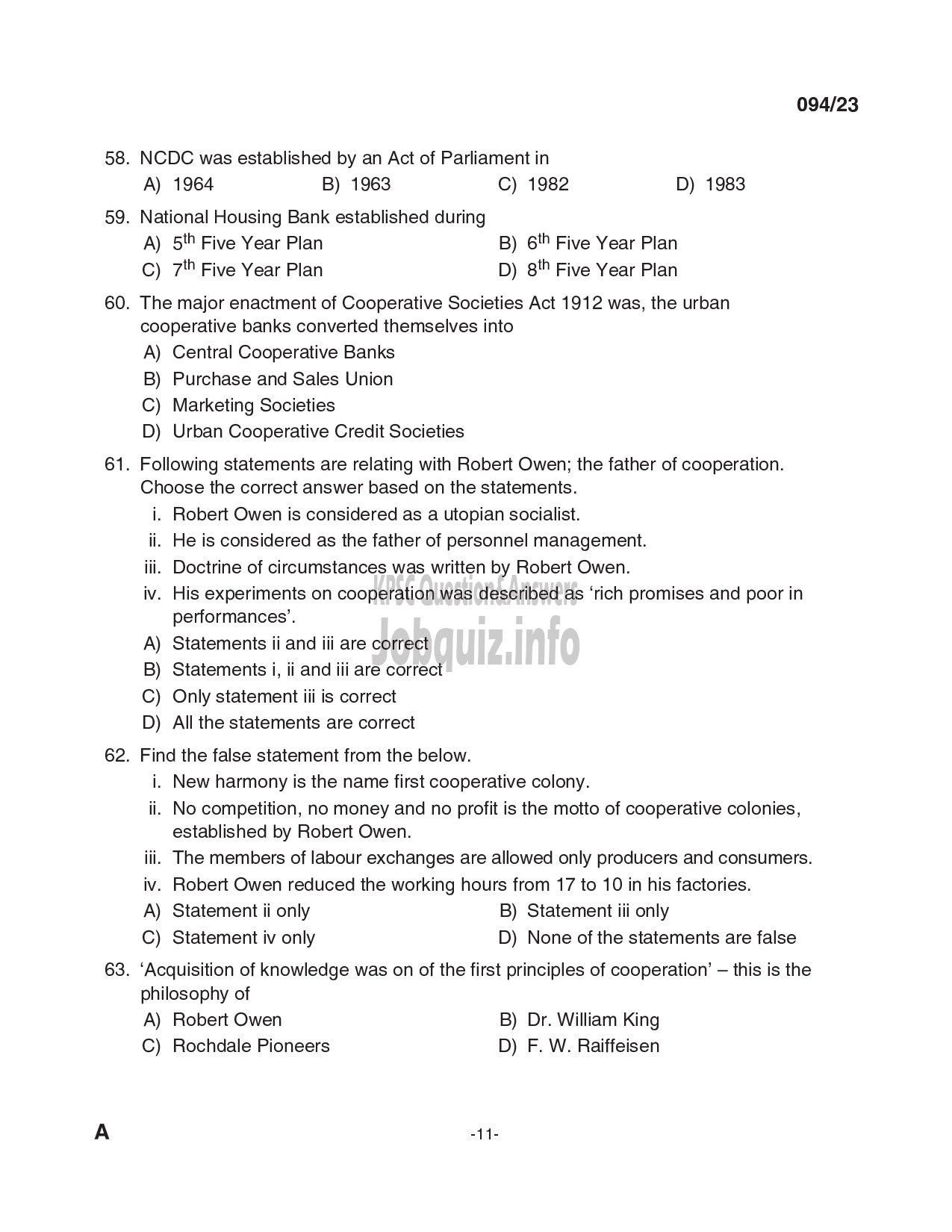 Kerala PSC Question Paper - Deputy Manager - Kerala State Co-operative Agricultural and Rural Development Bank Ltd-11