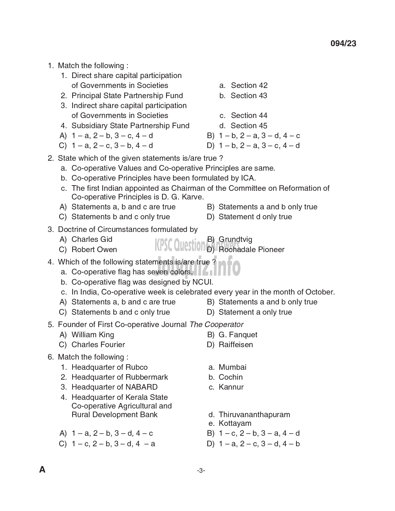 Kerala PSC Question Paper - Deputy Manager - Kerala State Co-operative Agricultural and Rural Development Bank Ltd-3