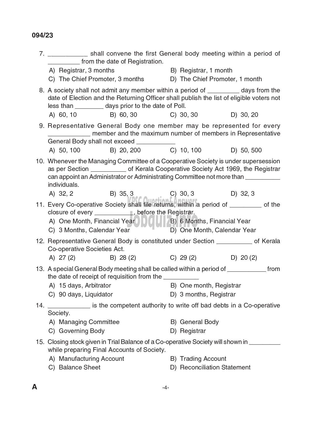 Kerala PSC Question Paper - Deputy Manager - Kerala State Co-operative Agricultural and Rural Development Bank Ltd-4