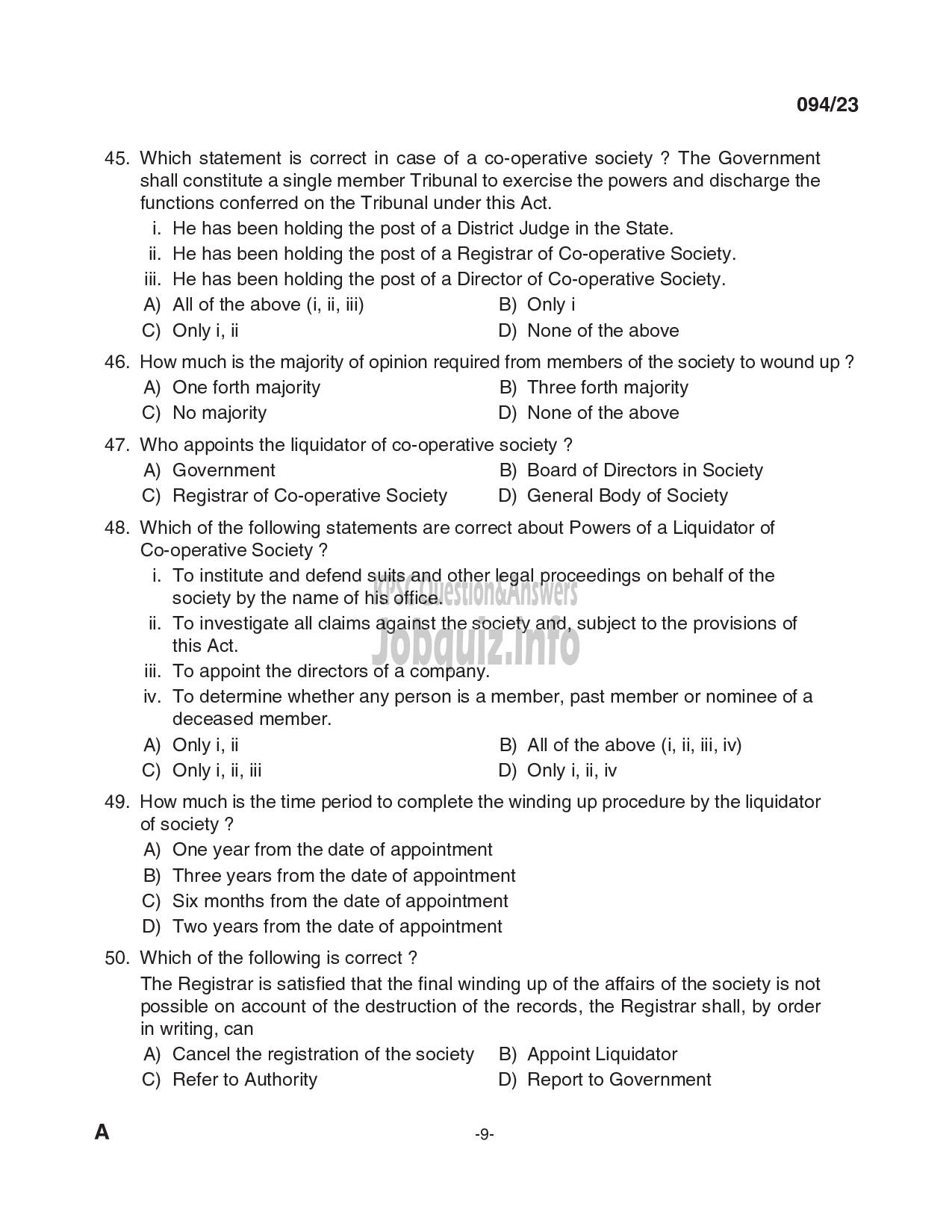 Kerala PSC Question Paper - Deputy Manager - Kerala State Co-operative Agricultural and Rural Development Bank Ltd-9