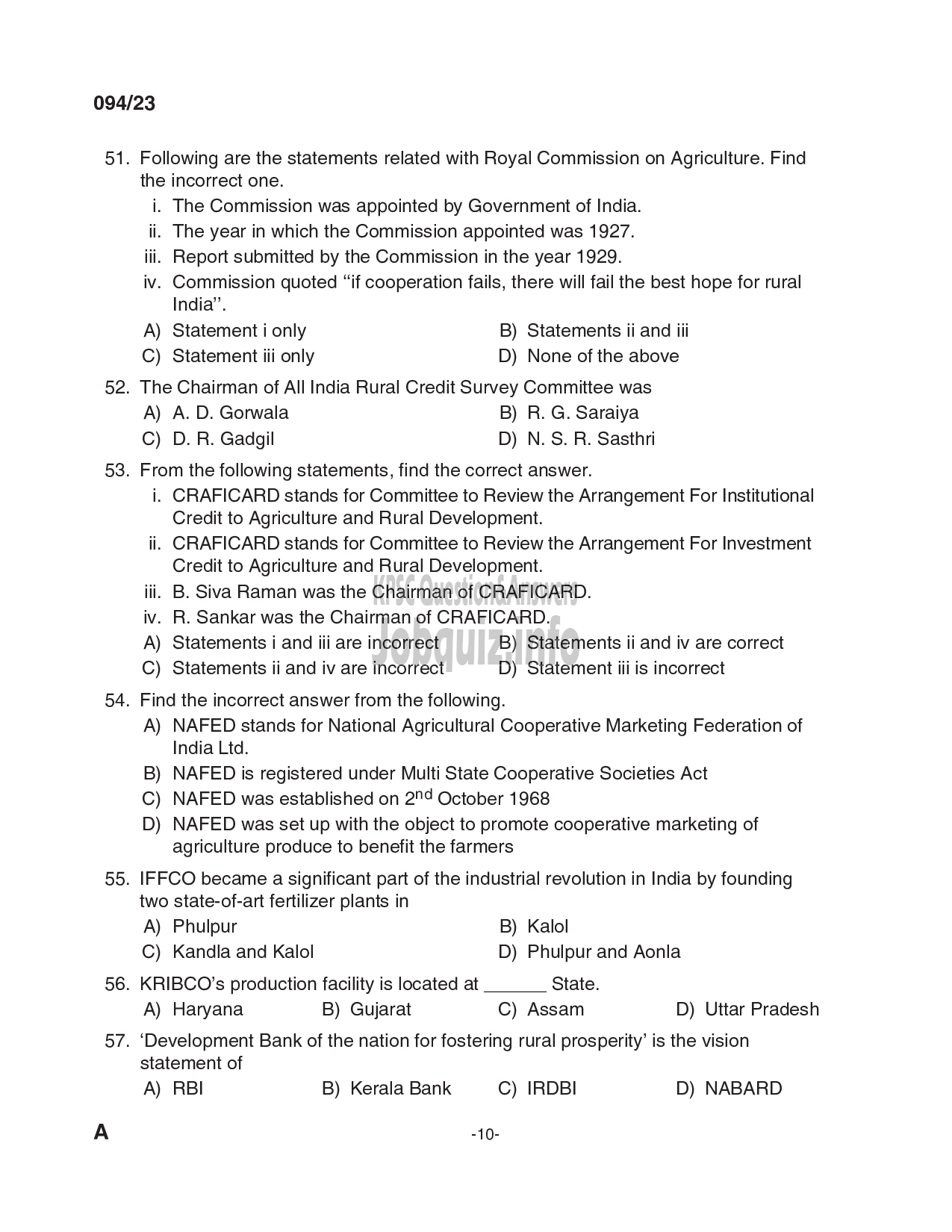 Kerala PSC Question Paper - Deputy Manager - Kerala State Co-operative Agricultural and Rural Development Bank Ltd-10