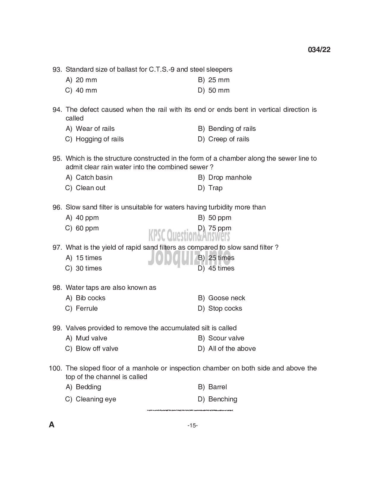 Kerala PSC Question Paper - Draftsman Gr II/ Town Planning Surveyor Gr II, Draftsman (Civil) & Tradesman (Civil) - Town & Country Planning, KAMCO & Technical   -15