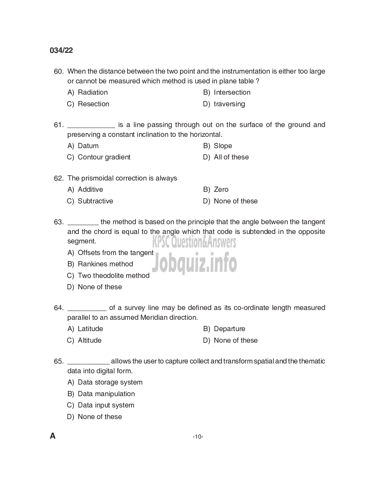 Kerala PSC Question Paper - Draftsman Gr II/ Town Planning Surveyor Gr II, Draftsman (Civil) & Tradesman (Civil) - Town & Country Planning, KAMCO & Technical   -10