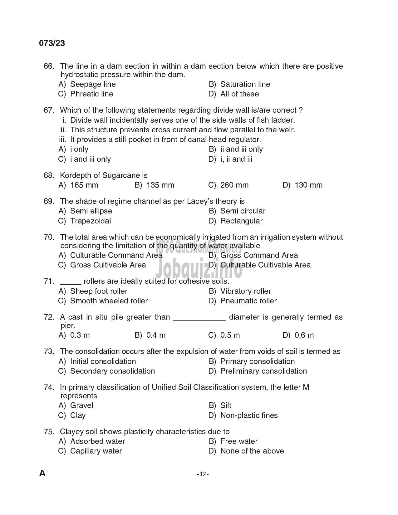 Kerala PSC Question Paper - Draftsman Gr I, Overseer Gr II/ Draftsman Gr II,Engineering Assistant Gr II, Field Assistant etc in Port,Irrigation, PWD etc-12