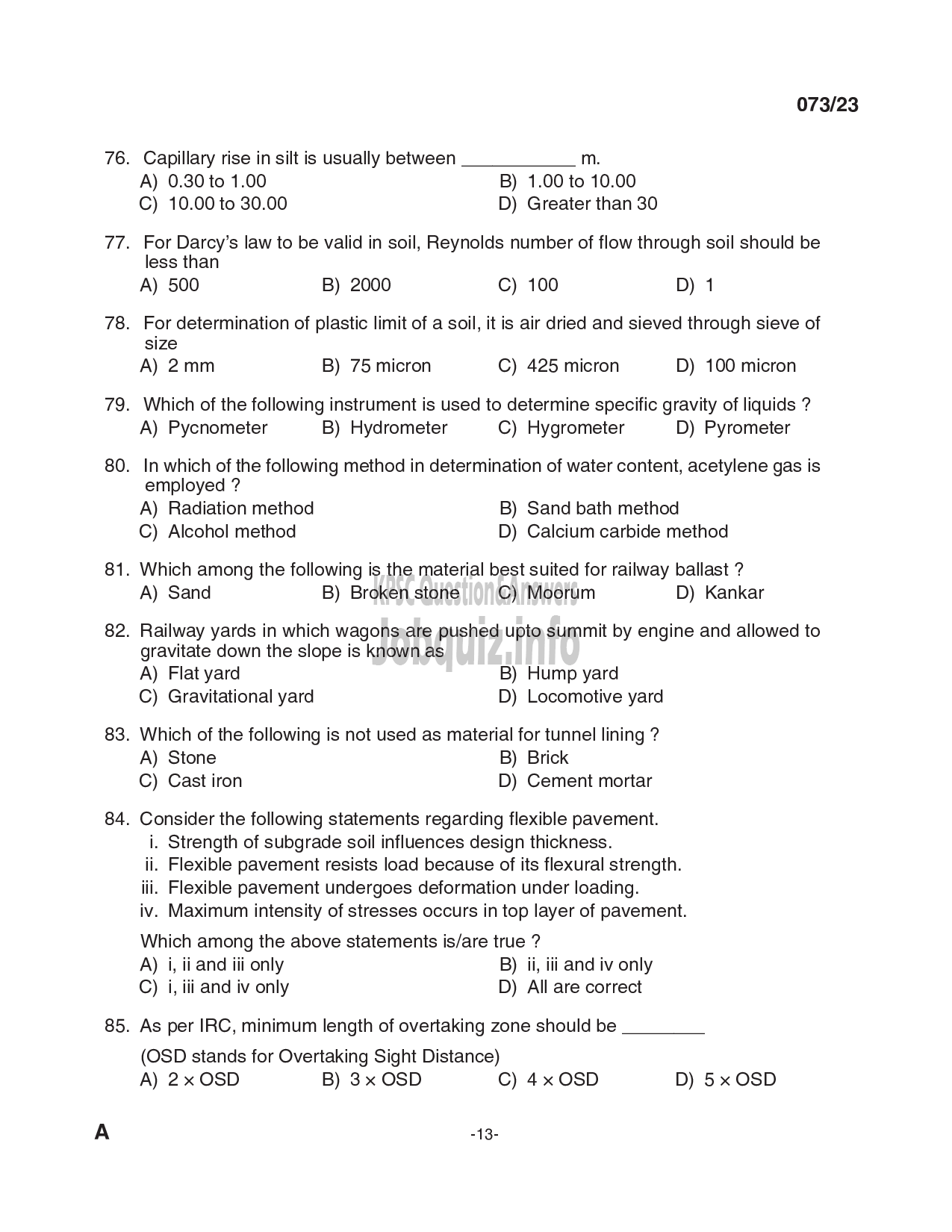 Kerala PSC Question Paper - Draftsman Gr I, Overseer Gr II/ Draftsman Gr II,Engineering Assistant Gr II, Field Assistant etc in Port,Irrigation, PWD etc-13