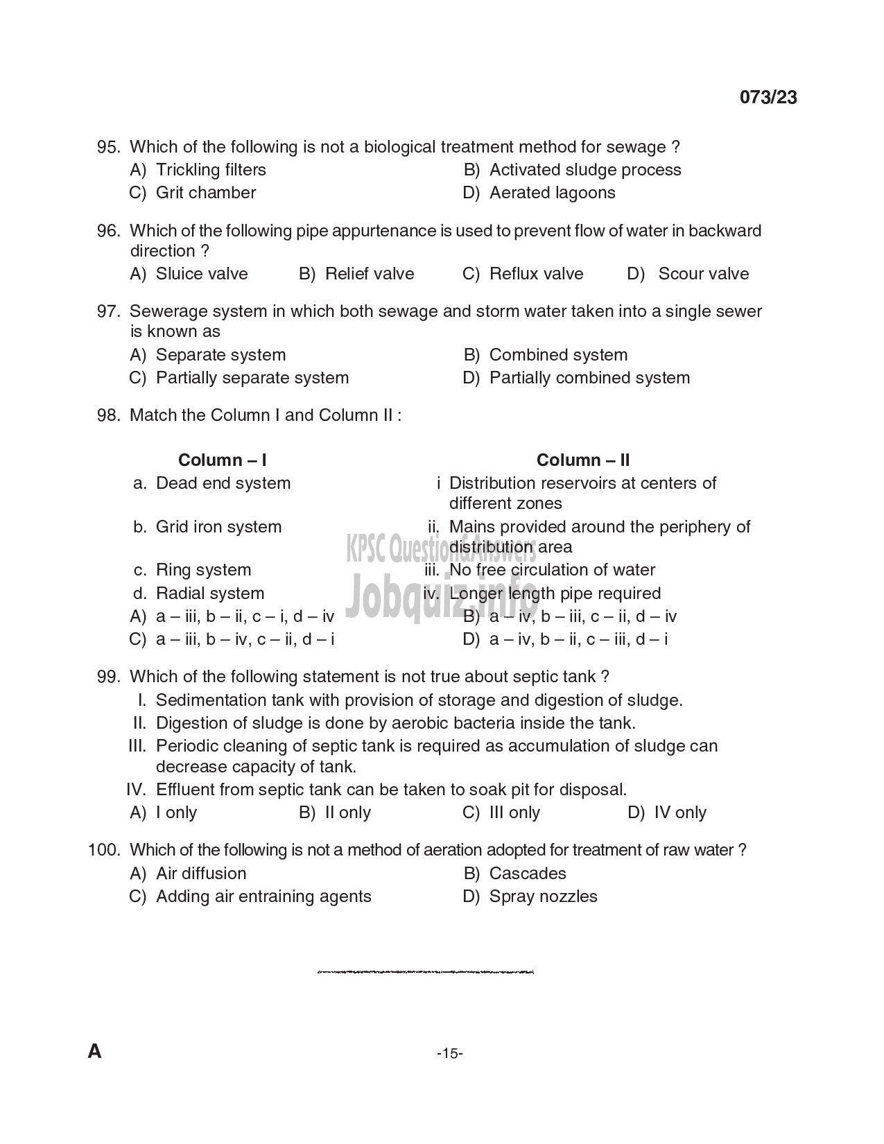 Kerala PSC Question Paper - Draftsman Gr I, Overseer Gr II/ Draftsman Gr II,Engineering Assistant Gr II, Field Assistant etc in Port,Irrigation, PWD etc-15