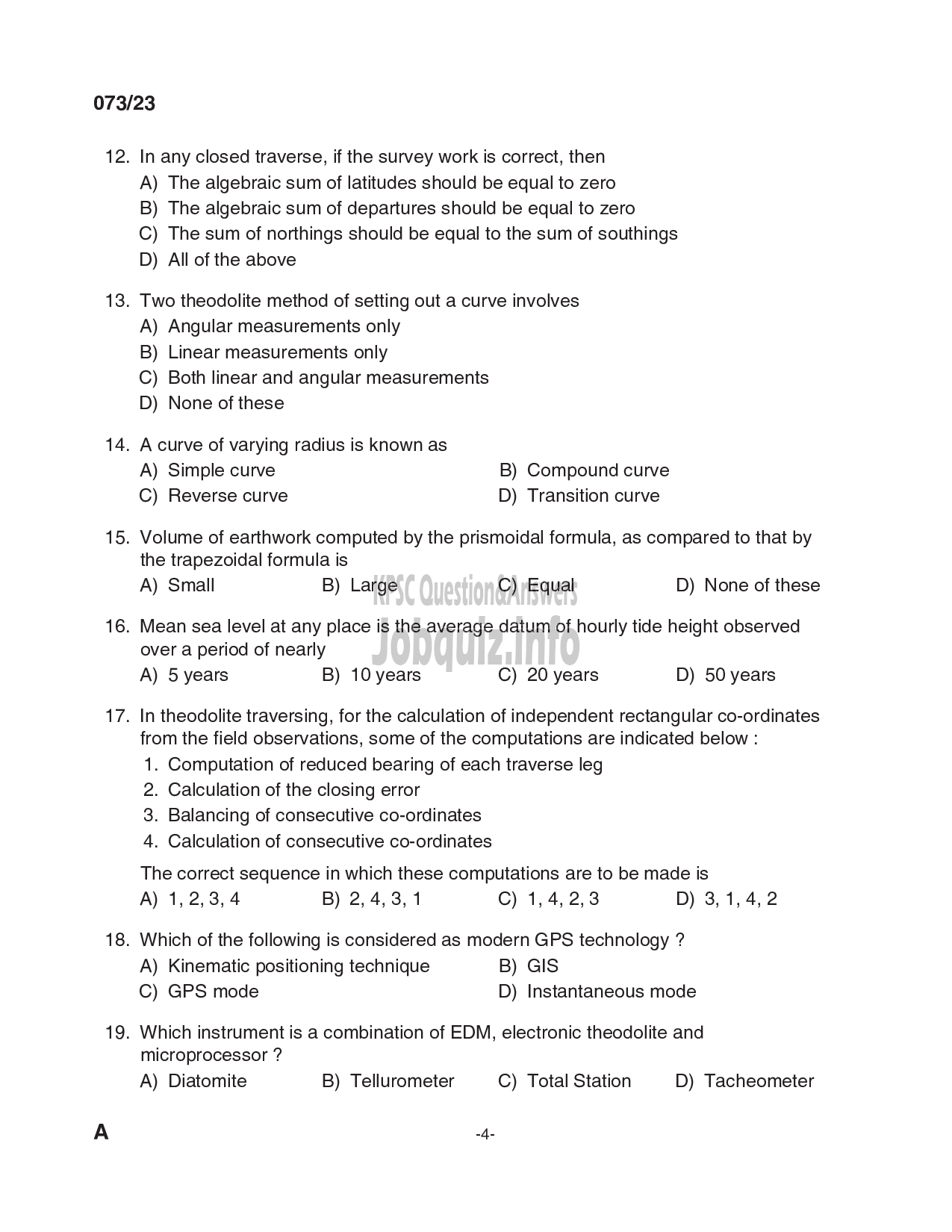 Kerala PSC Question Paper - Draftsman Gr I, Overseer Gr II/ Draftsman Gr II,Engineering Assistant Gr II, Field Assistant etc in Port,Irrigation, PWD etc-4