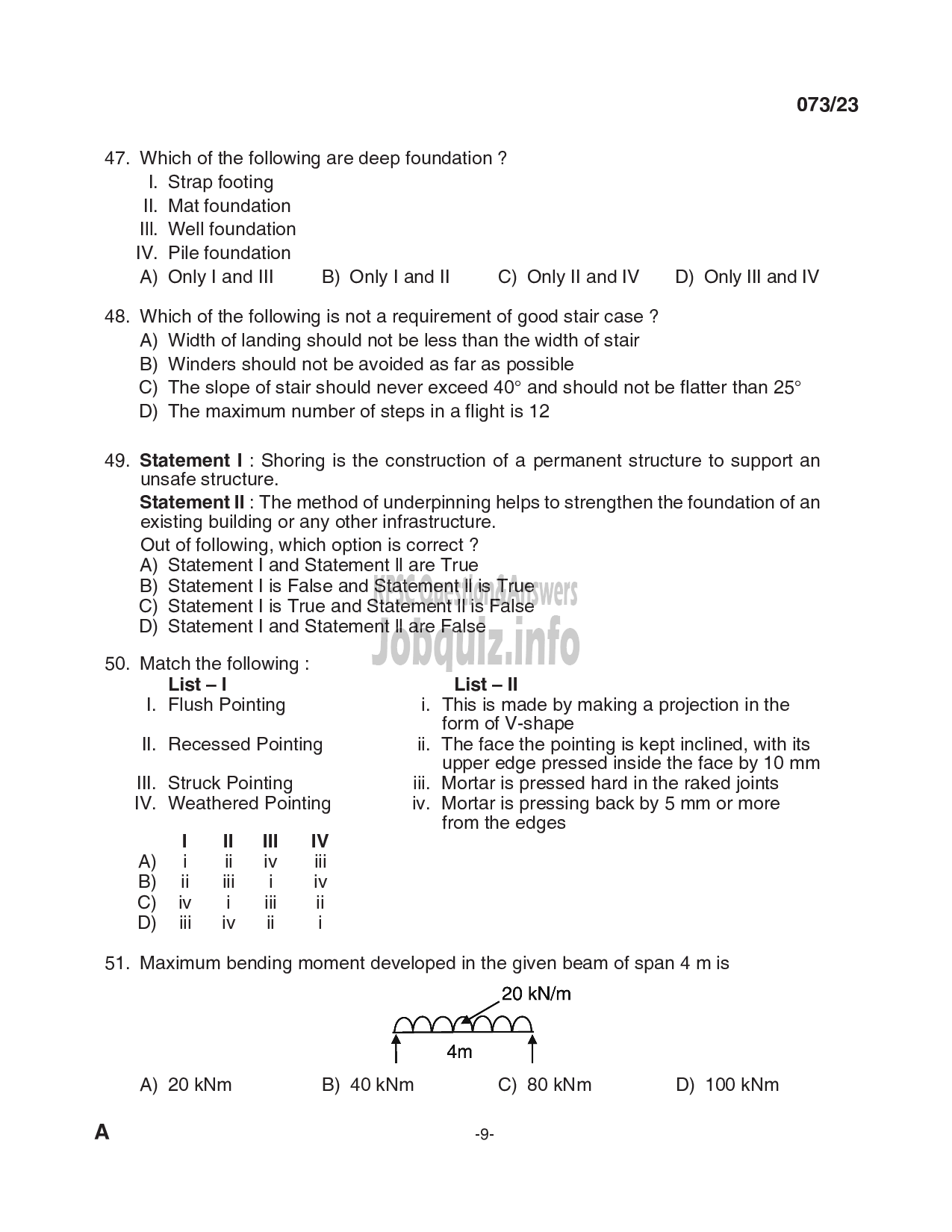 Kerala PSC Question Paper - Draftsman Gr I, Overseer Gr II/ Draftsman Gr II,Engineering Assistant Gr II, Field Assistant etc in Port,Irrigation, PWD etc-9
