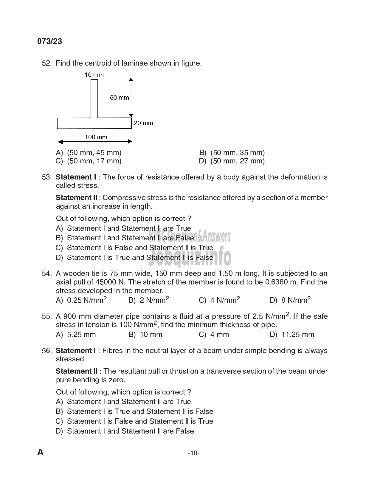 Kerala PSC Question Paper - Draftsman Gr I, Overseer Gr II/ Draftsman Gr II,Engineering Assistant Gr II, Field Assistant etc in Port,Irrigation, PWD etc-10