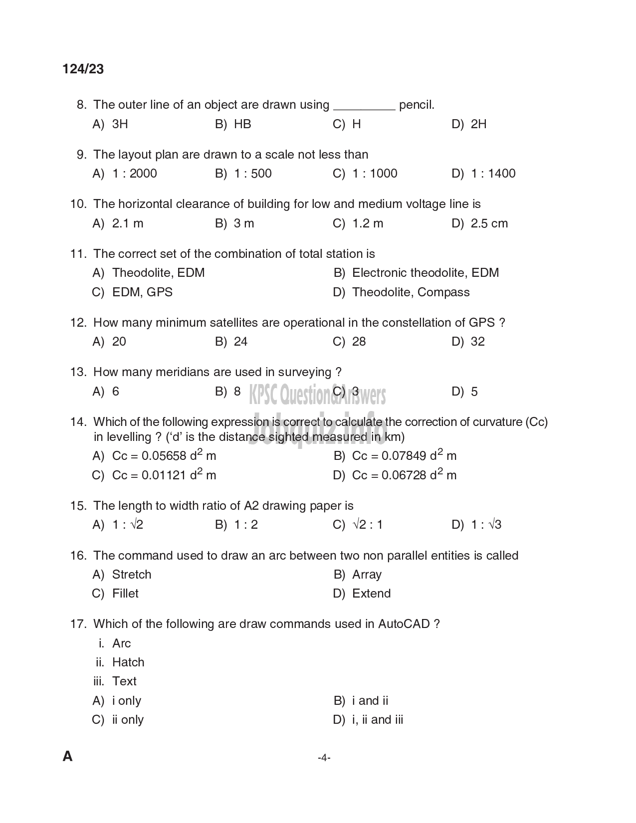 Kerala PSC Question Paper - Draftsman Grade I/Town Planning surveyorGrade I-4