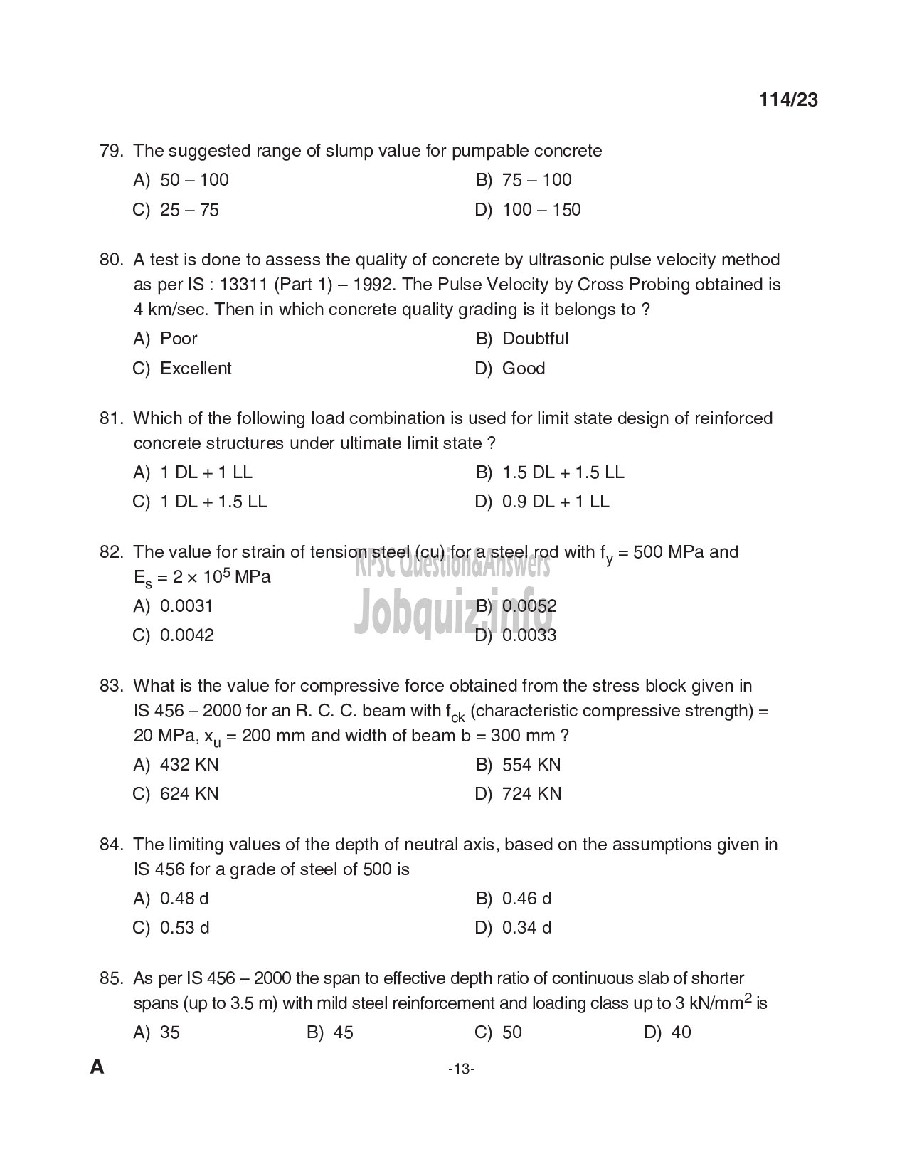 Kerala PSC Question Paper - Draftsman Grade I in Kerala Water Authority , Sub Engineer (Civil) in KSEB Ltd-13