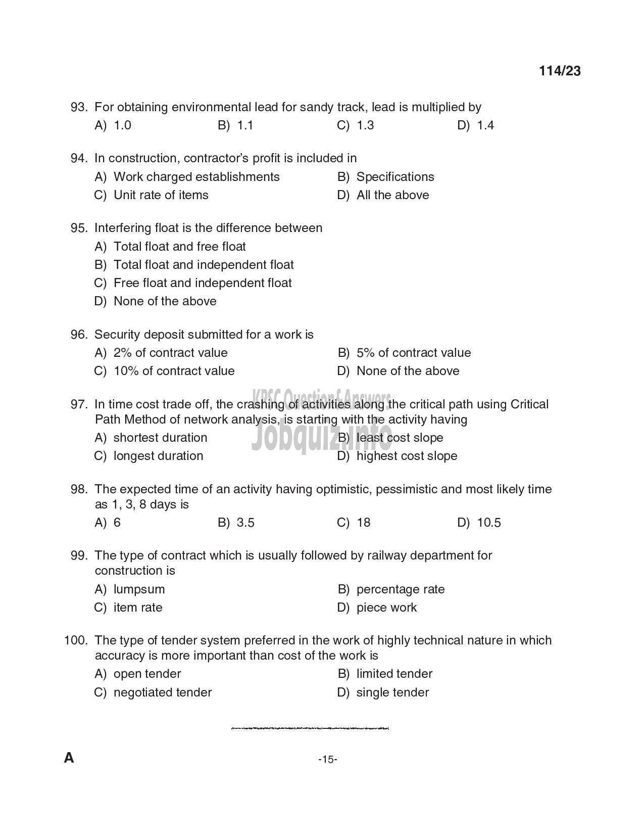 Kerala PSC Question Paper - Draftsman Grade I in Kerala Water Authority , Sub Engineer (Civil) in KSEB Ltd-15