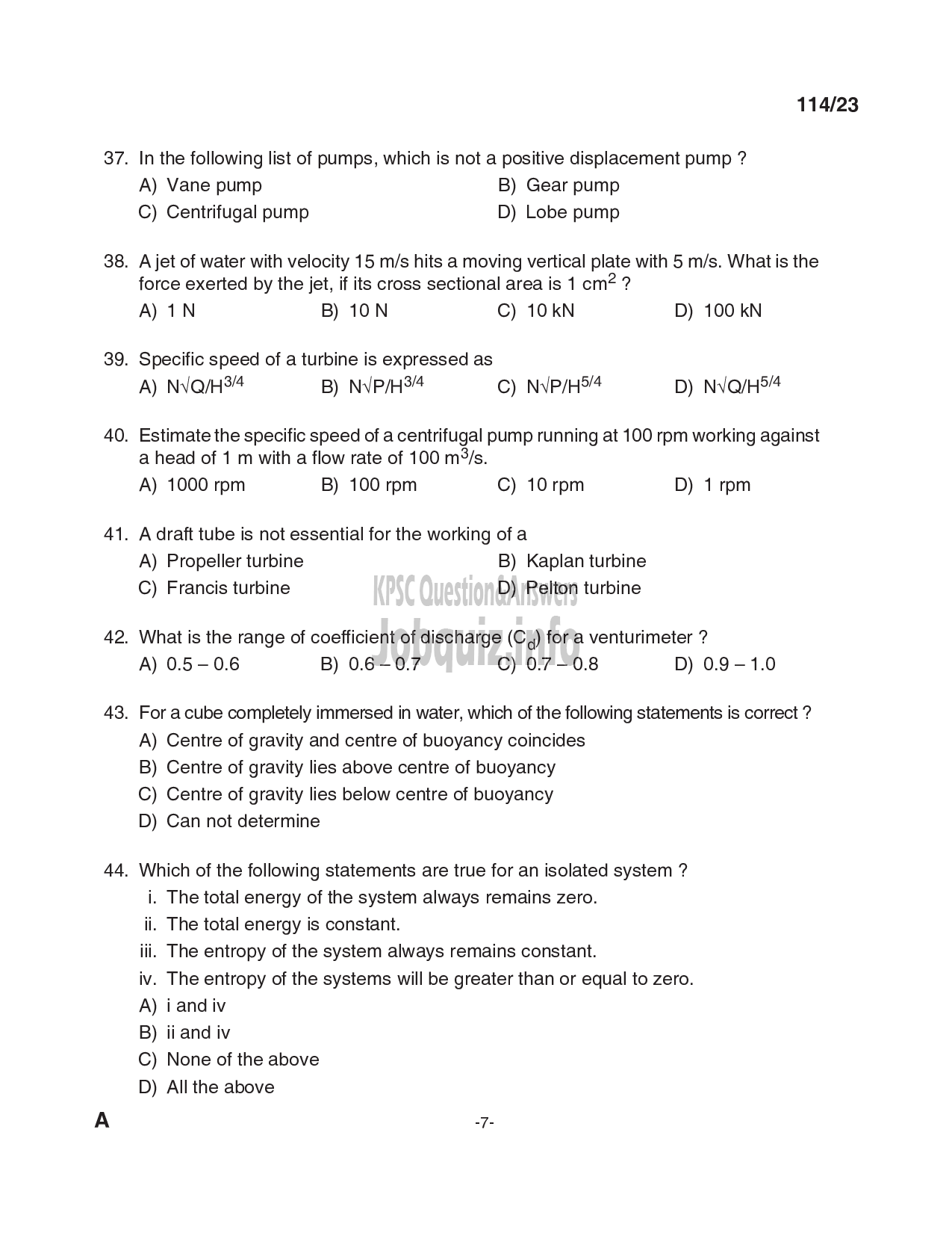 Kerala PSC Question Paper - Draftsman Grade I in Kerala Water Authority , Sub Engineer (Civil) in KSEB Ltd-7