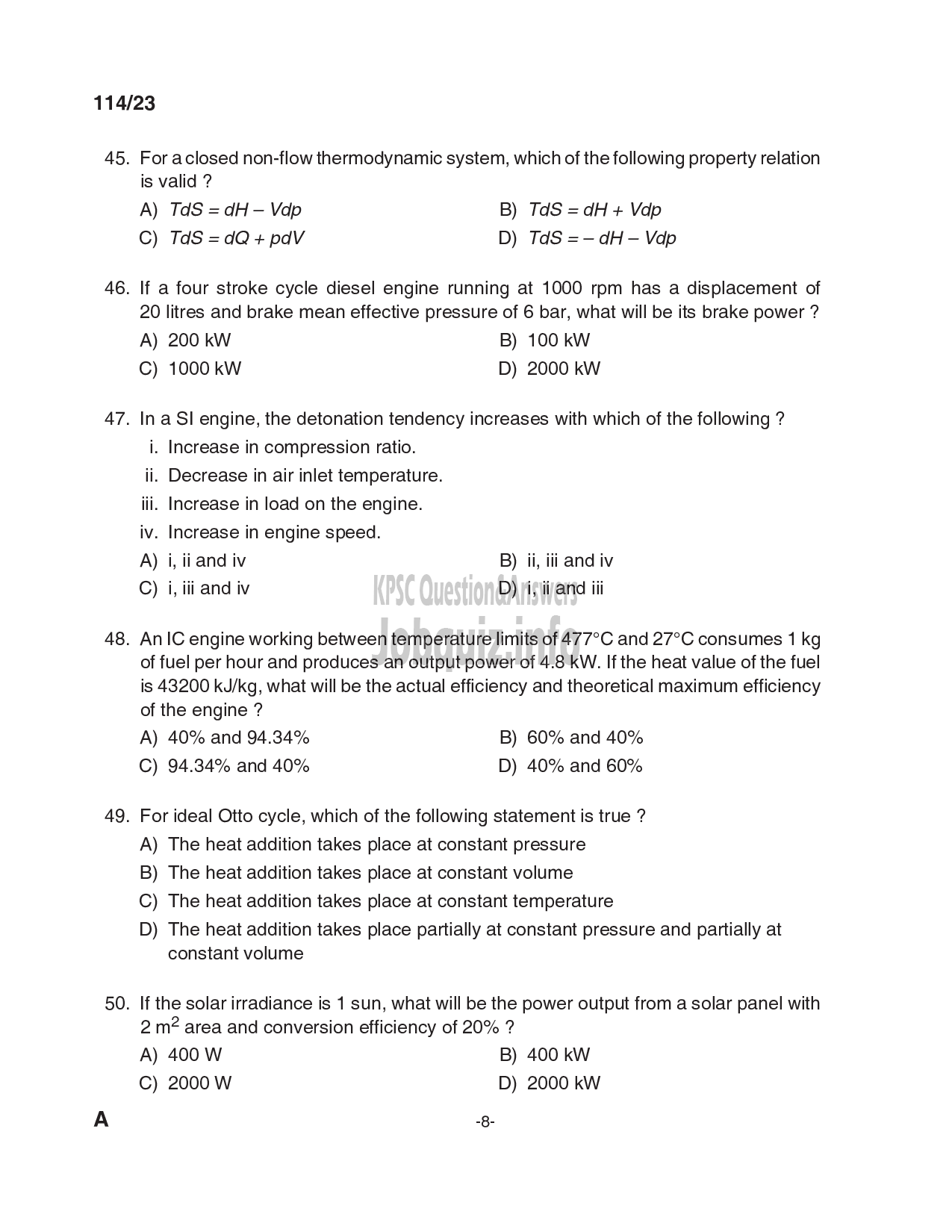 Kerala PSC Question Paper - Draftsman Grade I in Kerala Water Authority , Sub Engineer (Civil) in KSEB Ltd-8