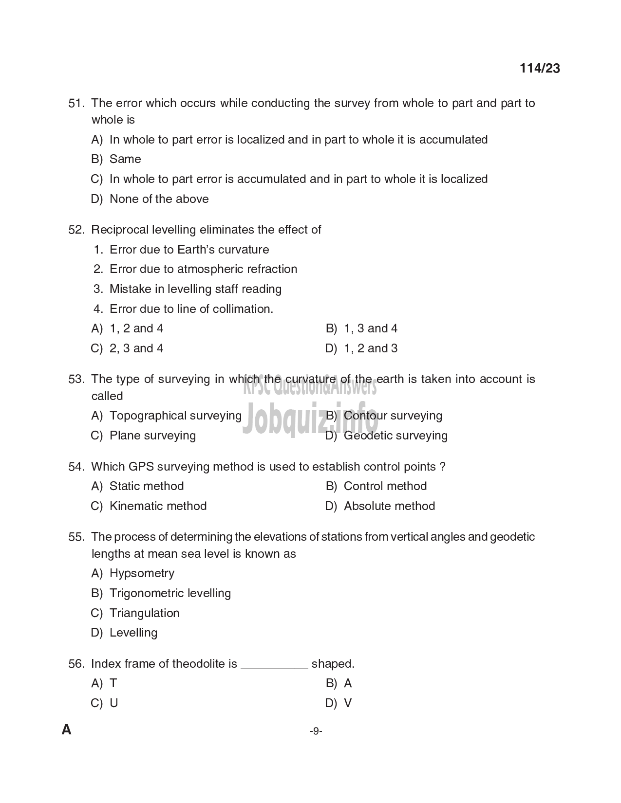 Kerala PSC Question Paper - Draftsman Grade I in Kerala Water Authority , Sub Engineer (Civil) in KSEB Ltd-9