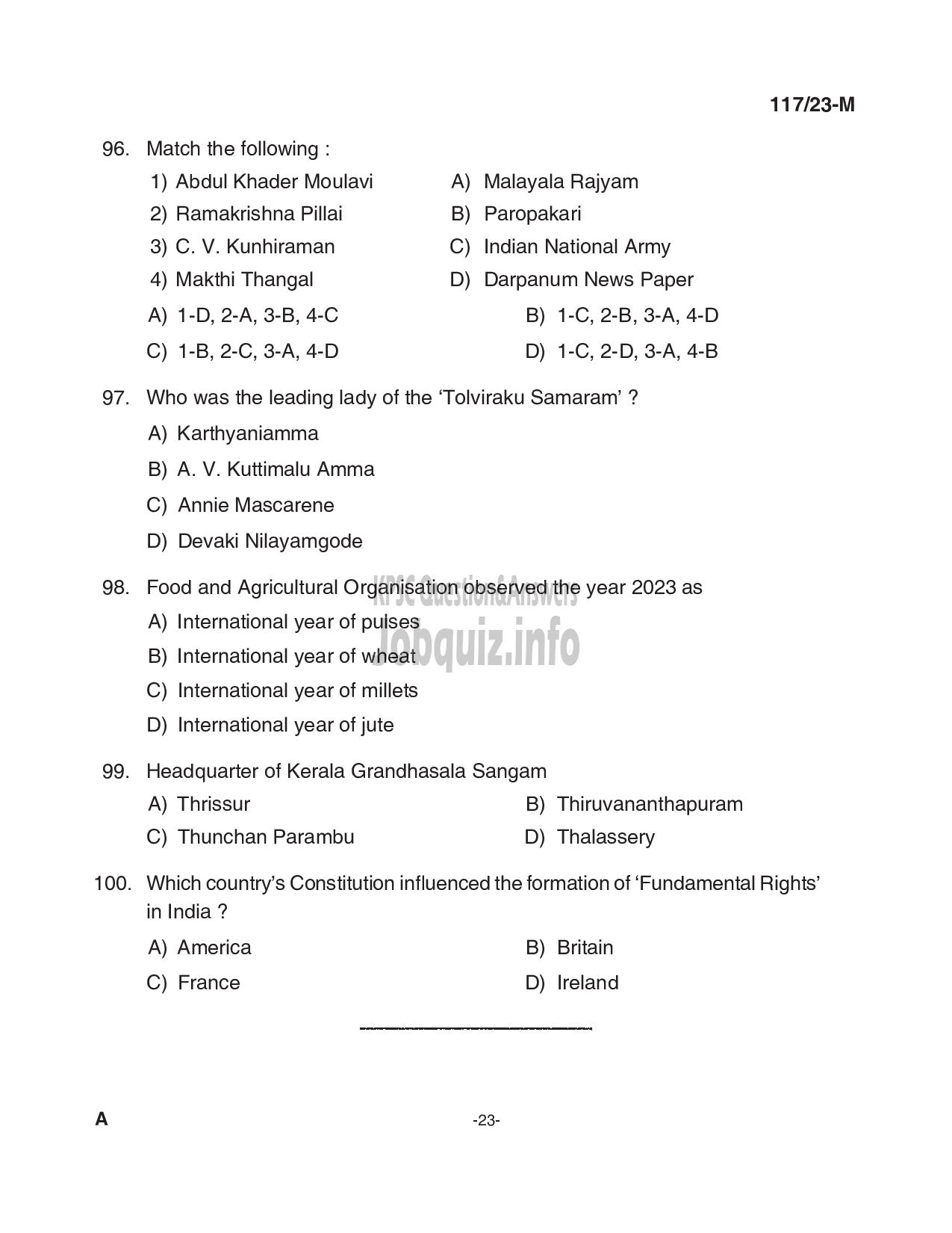 Kerala PSC Question Paper - Drawing Teacher (High School)-23