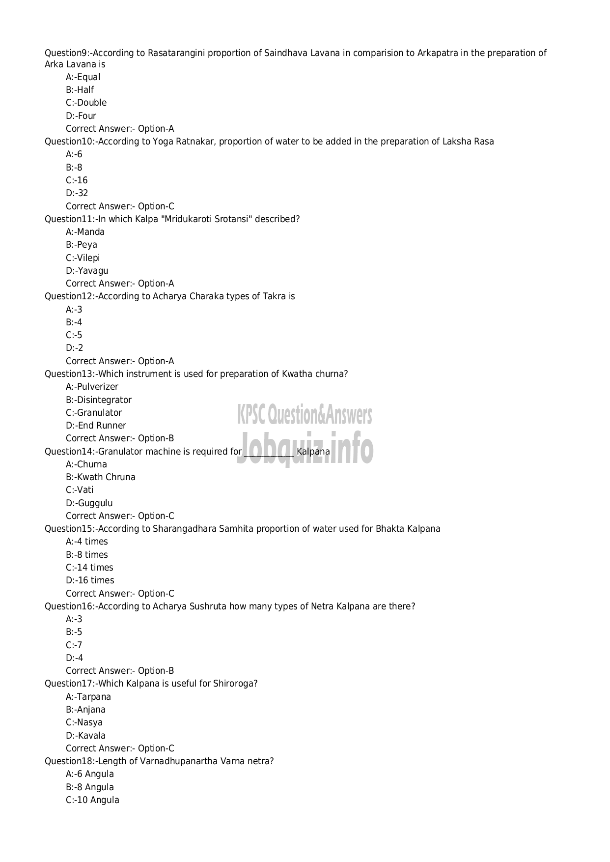 Kerala PSC Question Paper - Drugs Inspector (Ayurveda)-2